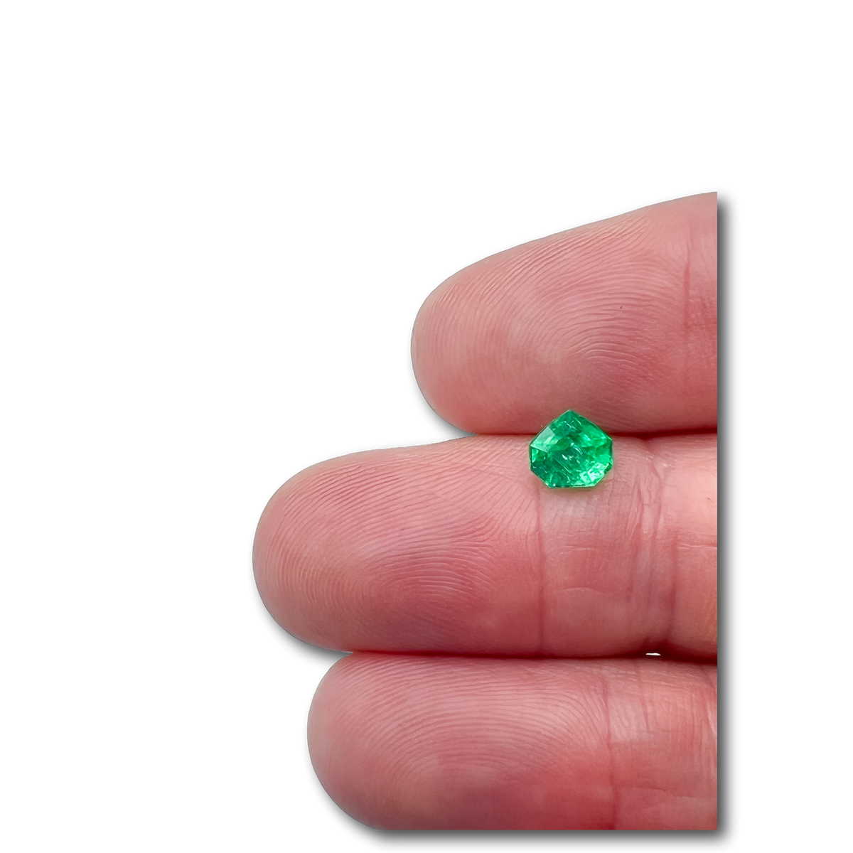 0.90ct | Step Cut Shield Shape Muzo Origin Emerald-Modern Rustic Diamond