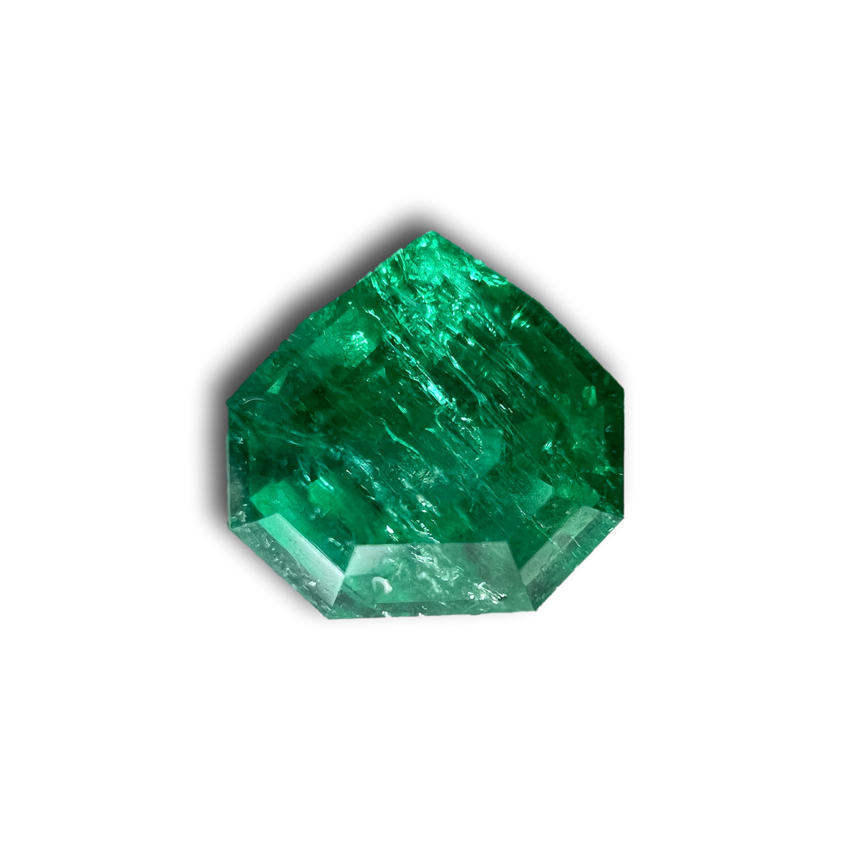 0.90ct | Step Cut Shield Shape Muzo Origin Emerald-Modern Rustic Diamond