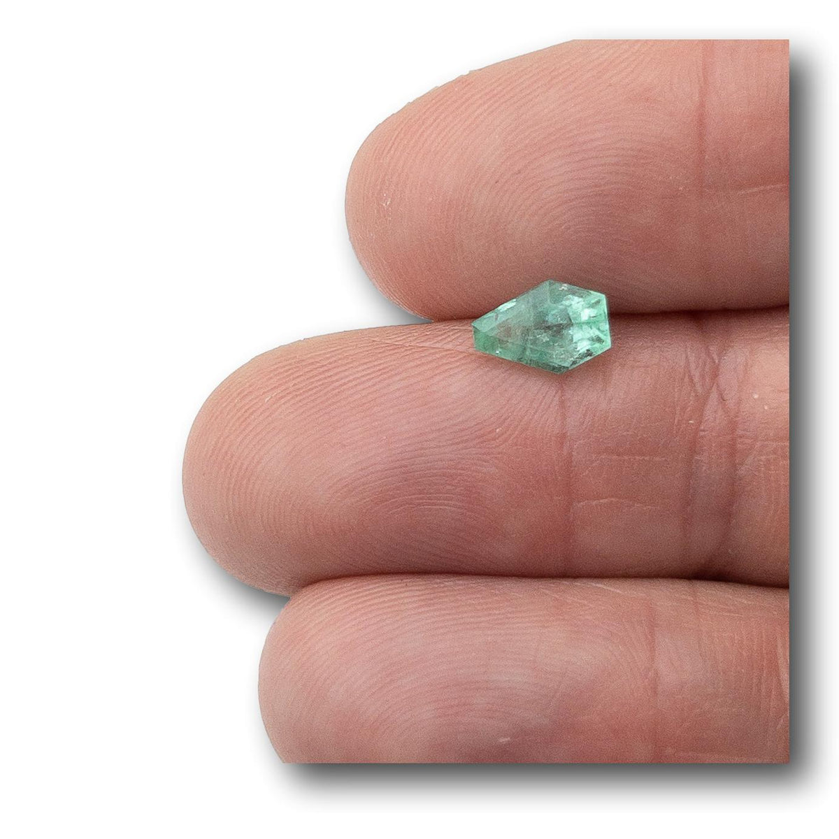 0.98ct | Step Cut Shield Shape Muzo Origin Emerald-Modern Rustic Diamond