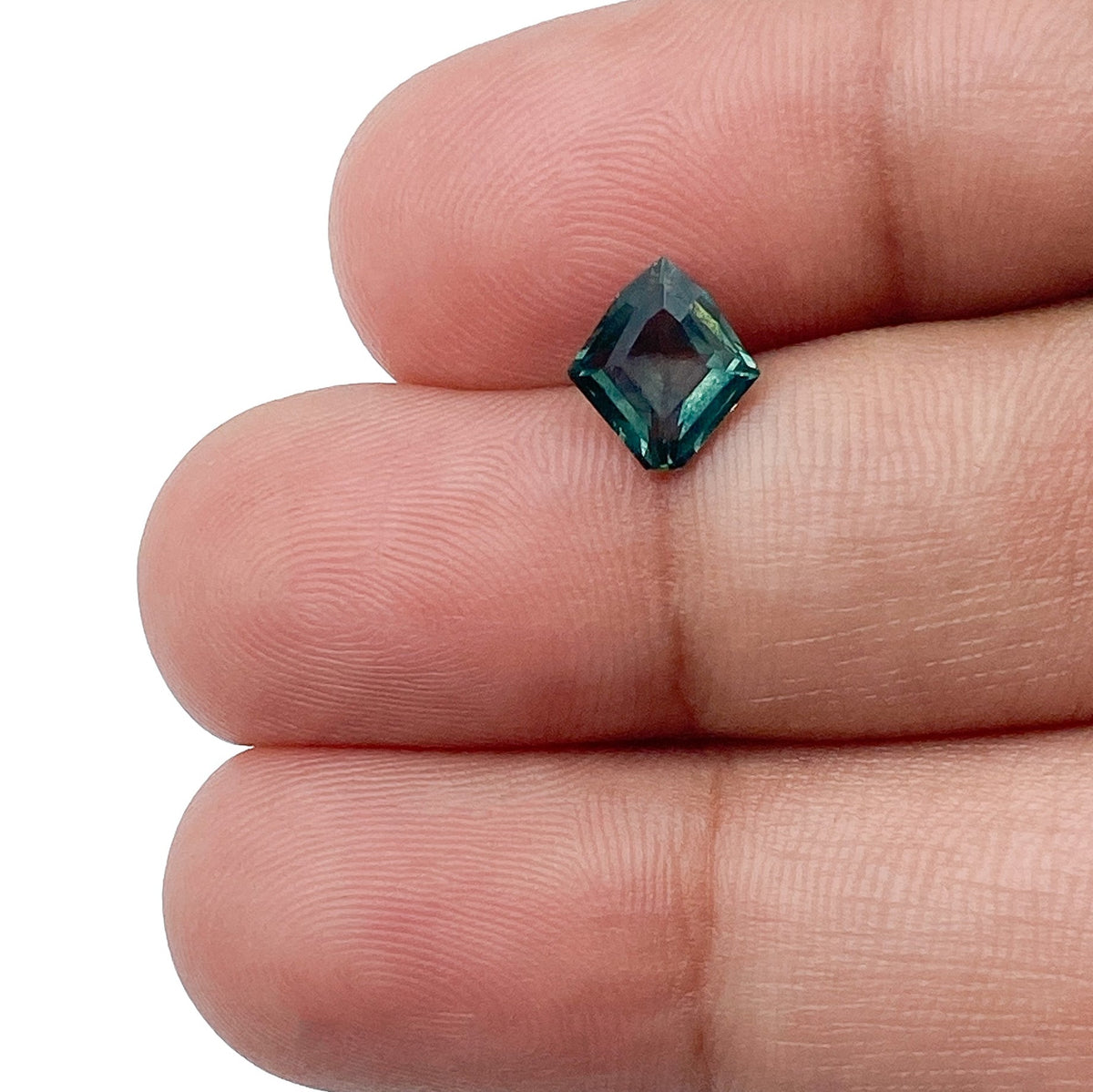 1.06ct | Step Cut Kite Shape Green Montana Sapphire-Modern Rustic Diamond