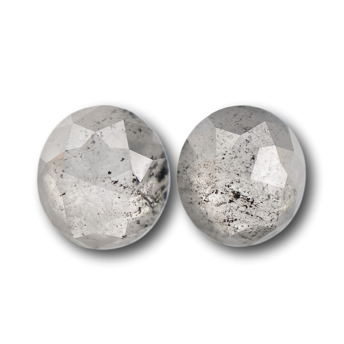 4.85cttw | Salt &amp; Pepper Oval Shape Rose Cut Diamond Matched Pair - Modern Rustic Diamond