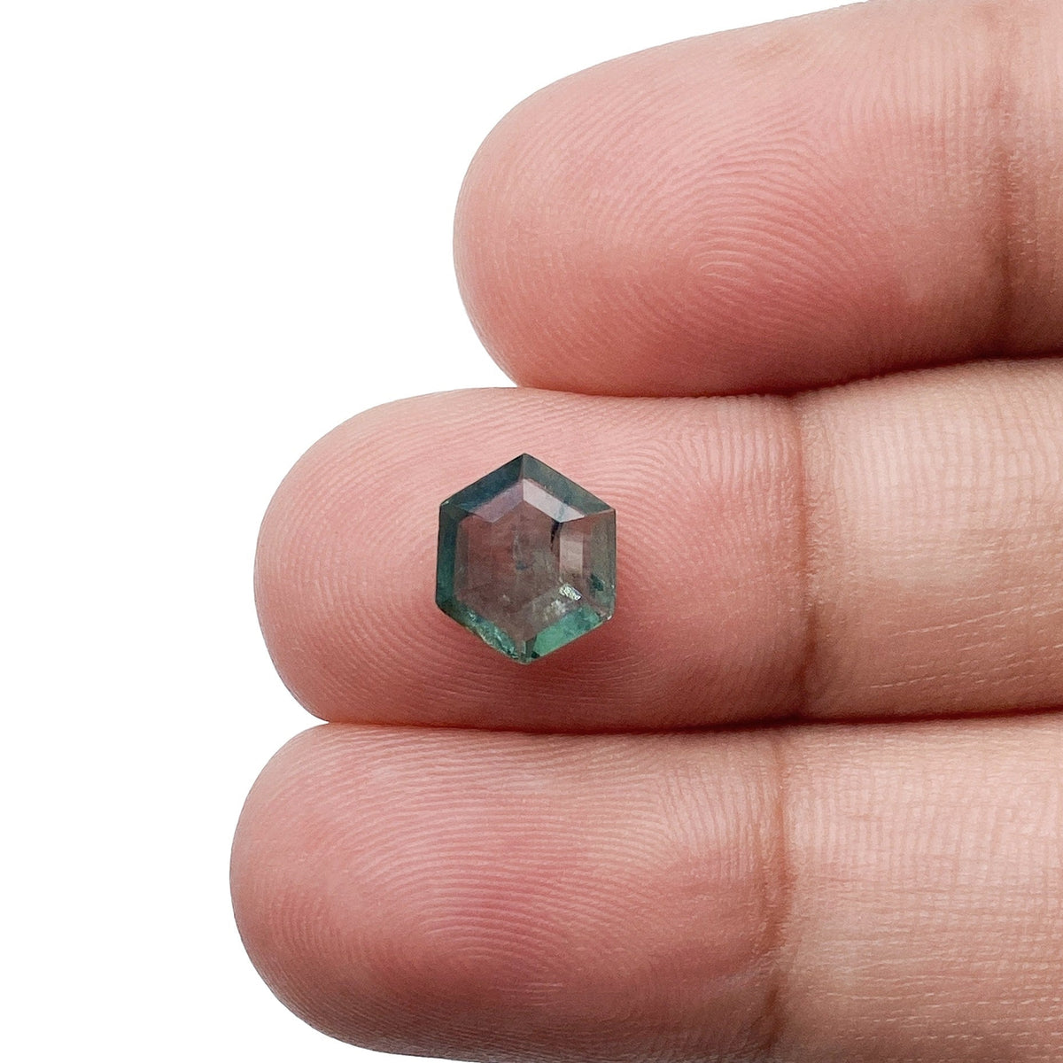 1.17ct | Portrait Cut Hexagon Shape Blue Green Montana Sapphire-Modern Rustic Diamond