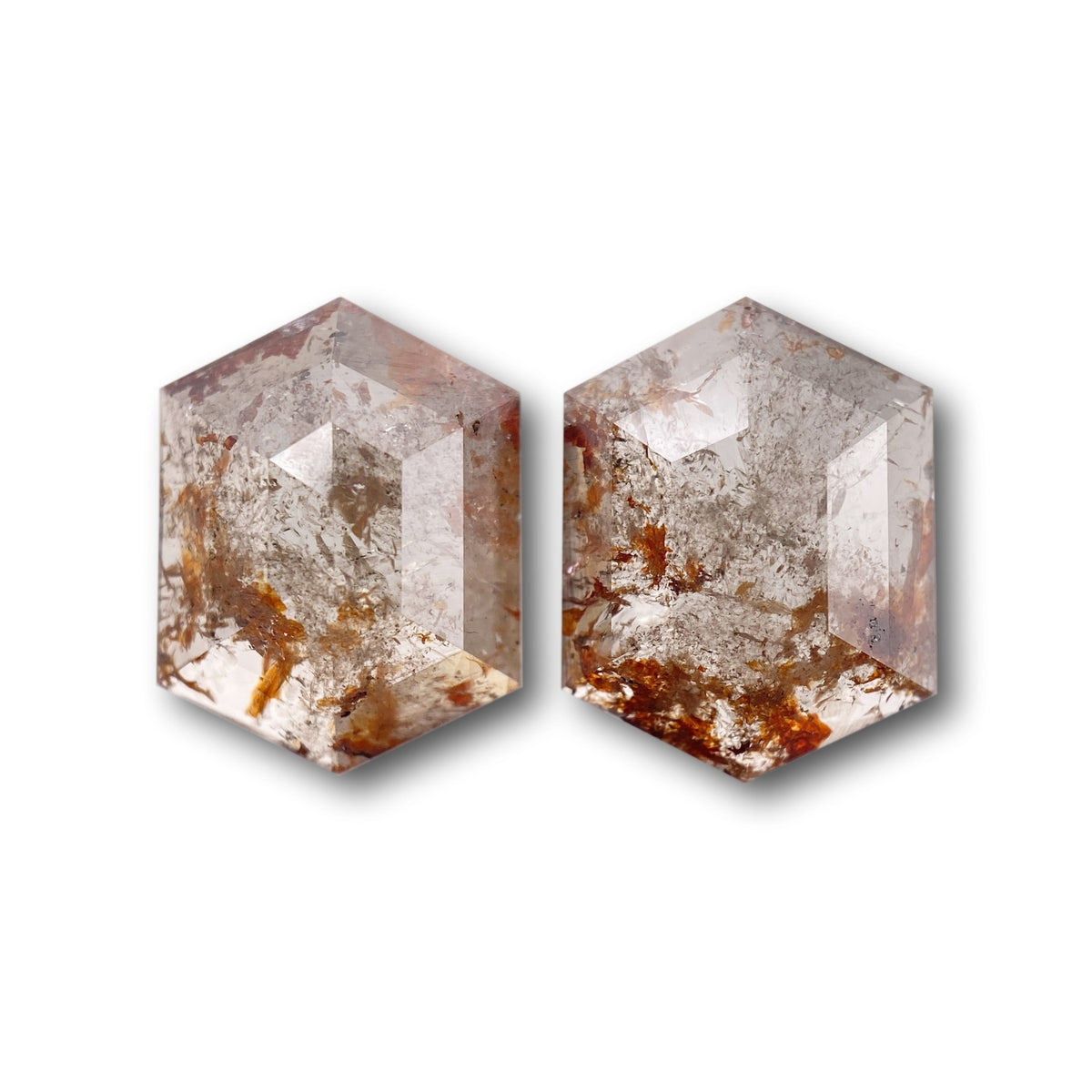 2.69cttw | Salt &amp; Pepper Hexagon Shape Rose Cut Diamond Matched Pair - Modern Rustic Diamond