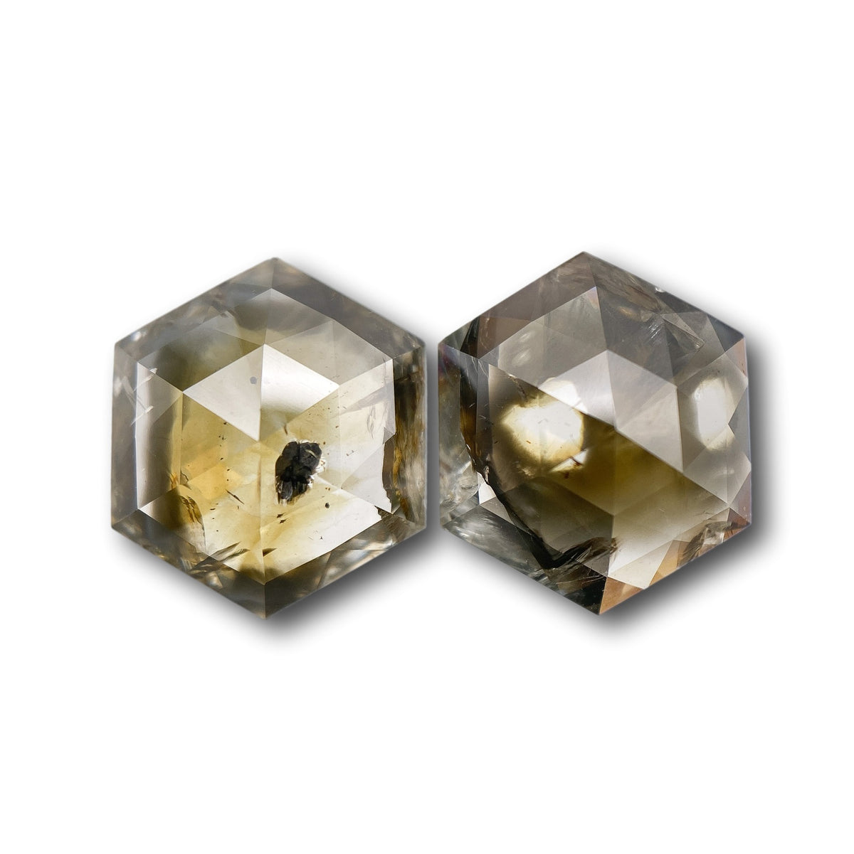 7.24cttw | Salt &amp; Pepper Hexagon Shape Rose Cut Diamond Matched Pair - Modern Rustic Diamond