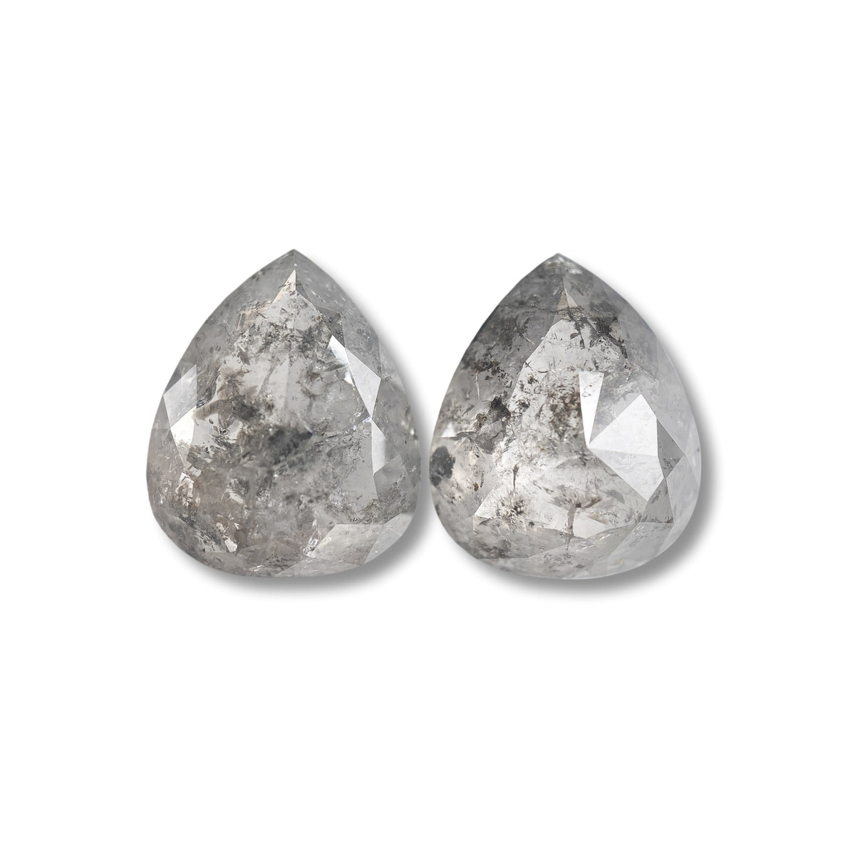 6.44cttw | Salt &amp; Pepper Pear Shape Rose Cut Diamond Matched Pair - Modern Rustic Diamond