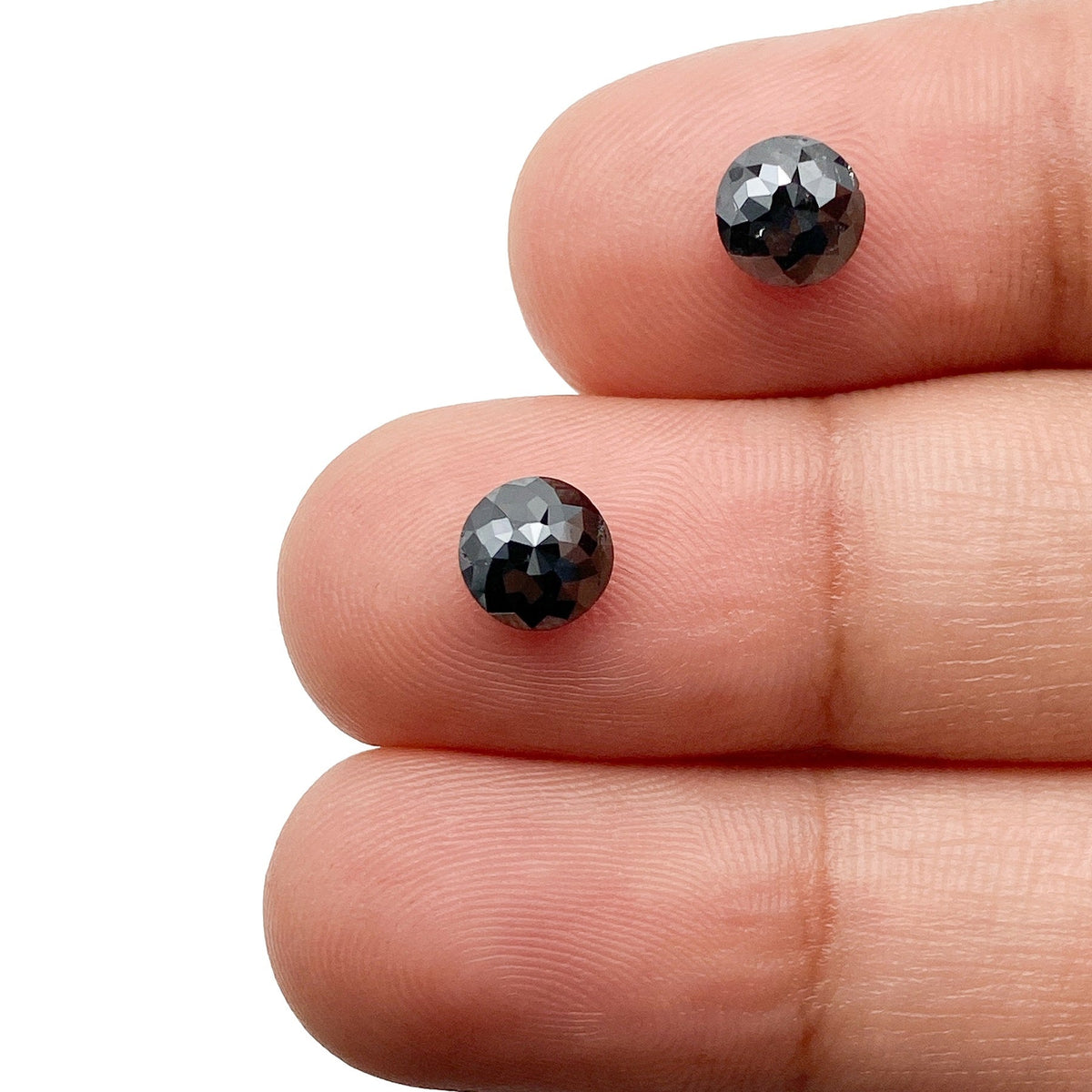 1.72cttw | Black Round Shape Rose Cut Diamond Matched Pair-Modern Rustic Diamond