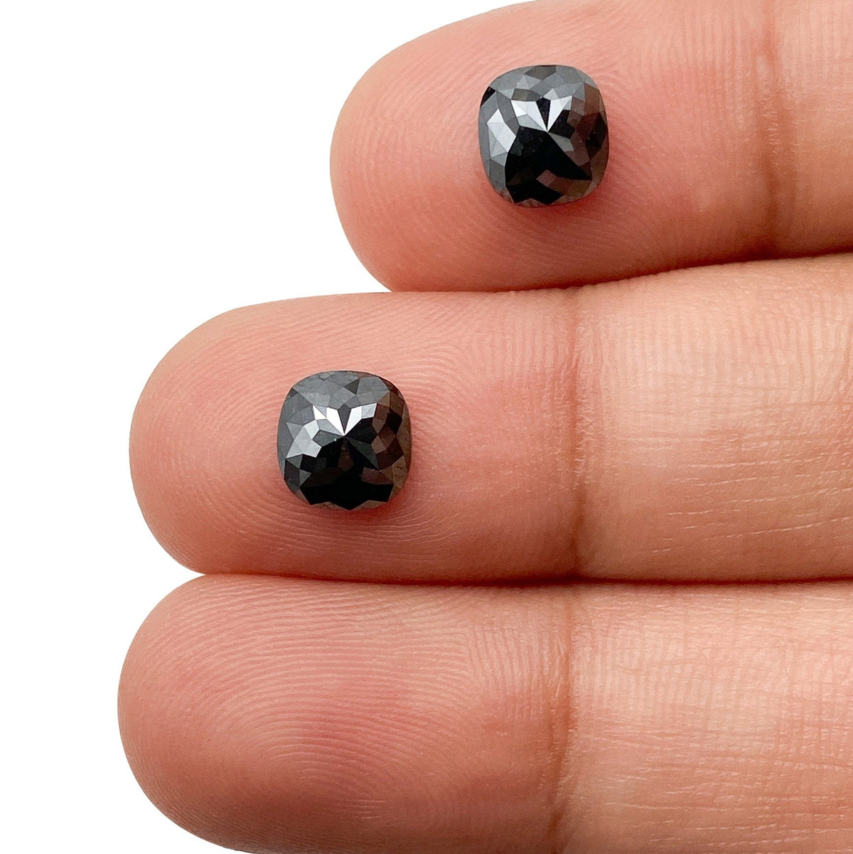 1.73cttw | Black Cushion Shape Rose Cut Diamond Matched Pair-Modern Rustic Diamond