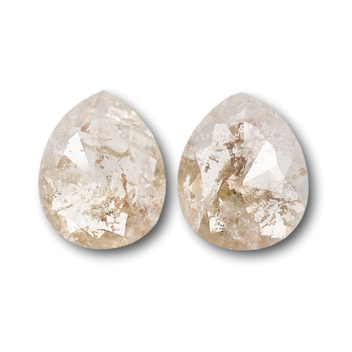 6.79cttw | Salt &amp; Pepper Pear Shape Rose Cut Diamond Matched Pair - Modern Rustic Diamond