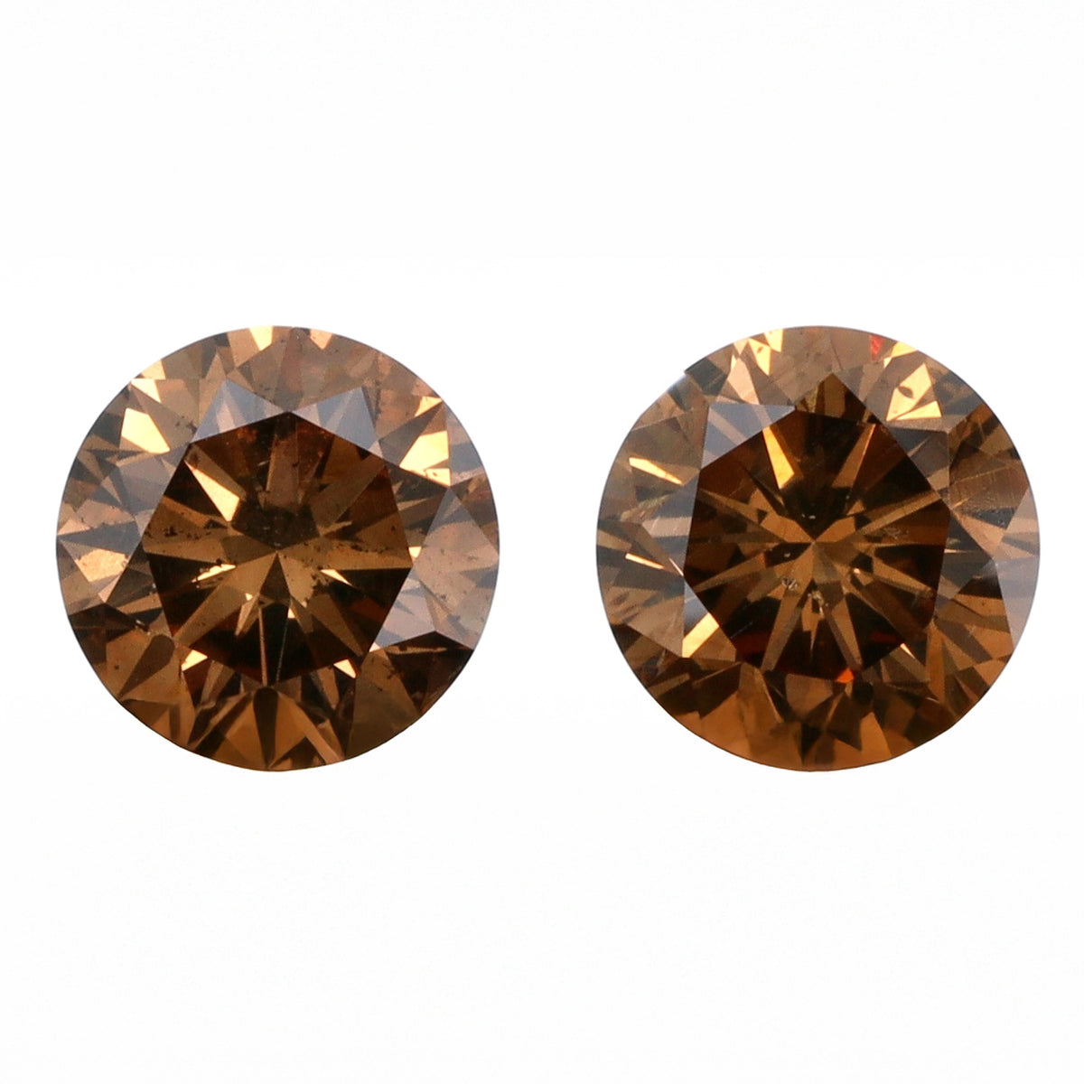 0.65cttw | Cognac VS Round Shape Brilliant Cut Diamond Matched Pair - Modern Rustic Diamond