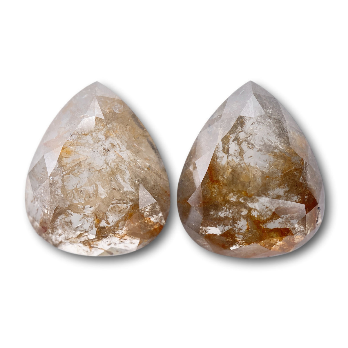 12.49cttw | Rustic Pear Shape Rose Cut Diamond Matched Pair - Modern Rustic Diamond