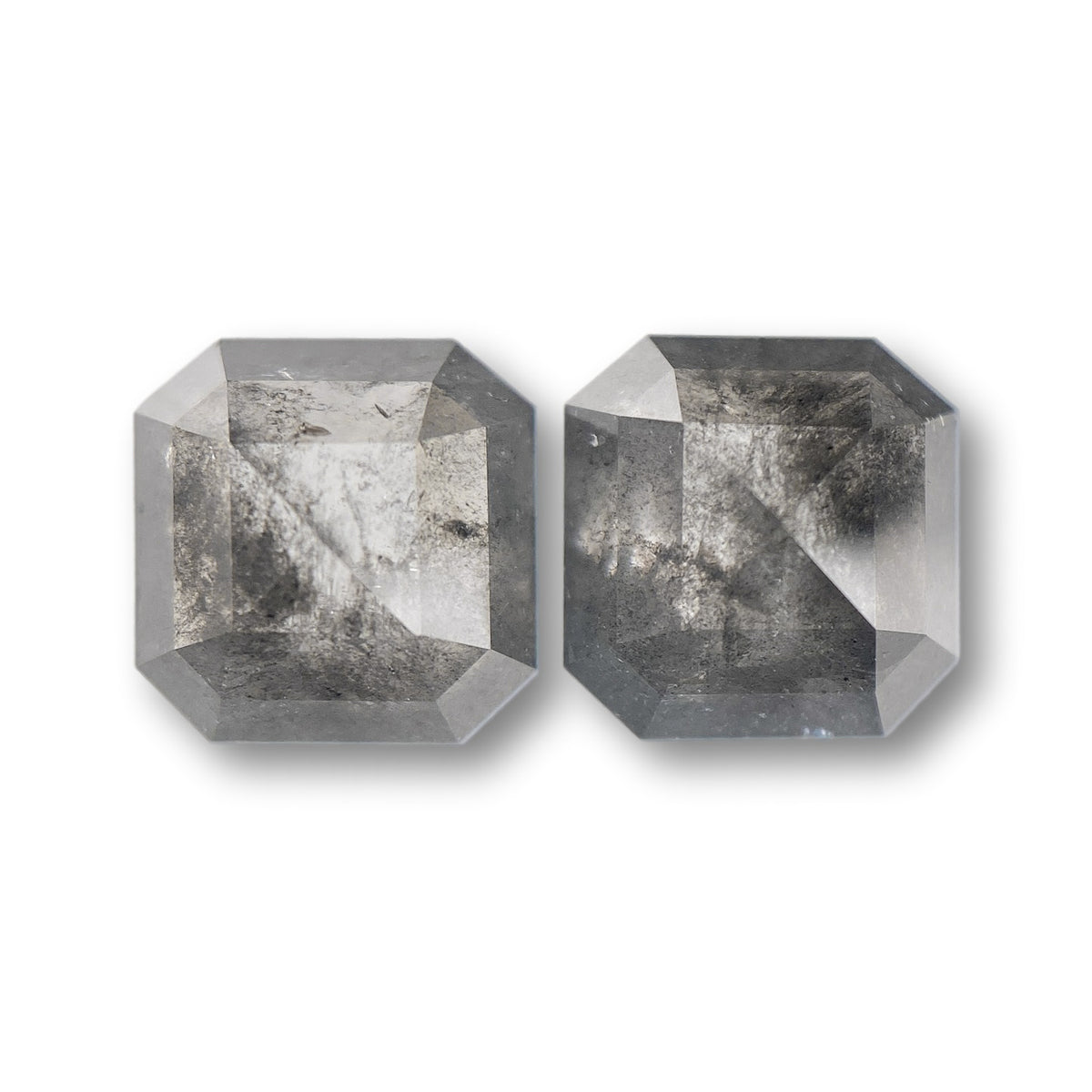 4.34cttw | Salt &amp; Pepper Asscher Shape Step Cut Diamond Matched Pair - Modern Rustic Diamond