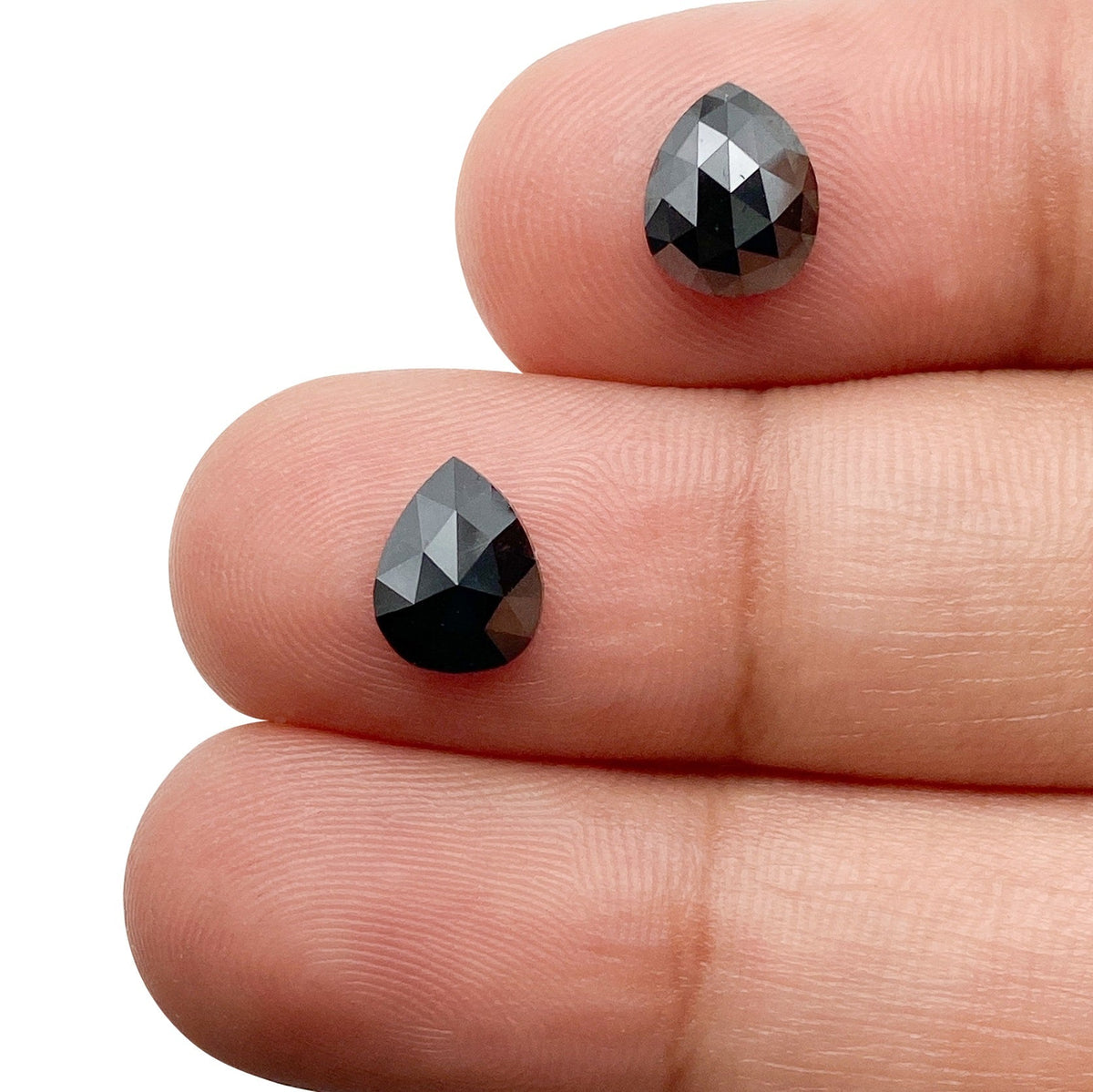 1.91cttw | Black Pear Shape Rose Cut Diamond Matched Pair-Modern Rustic Diamond