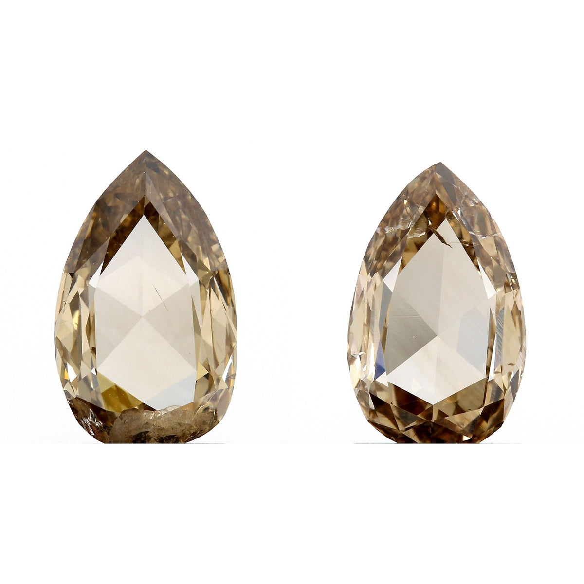 1.97cttw | Champagne SI Pear Shape Rose Cut Diamond Matched Pair-Modern Rustic Diamond