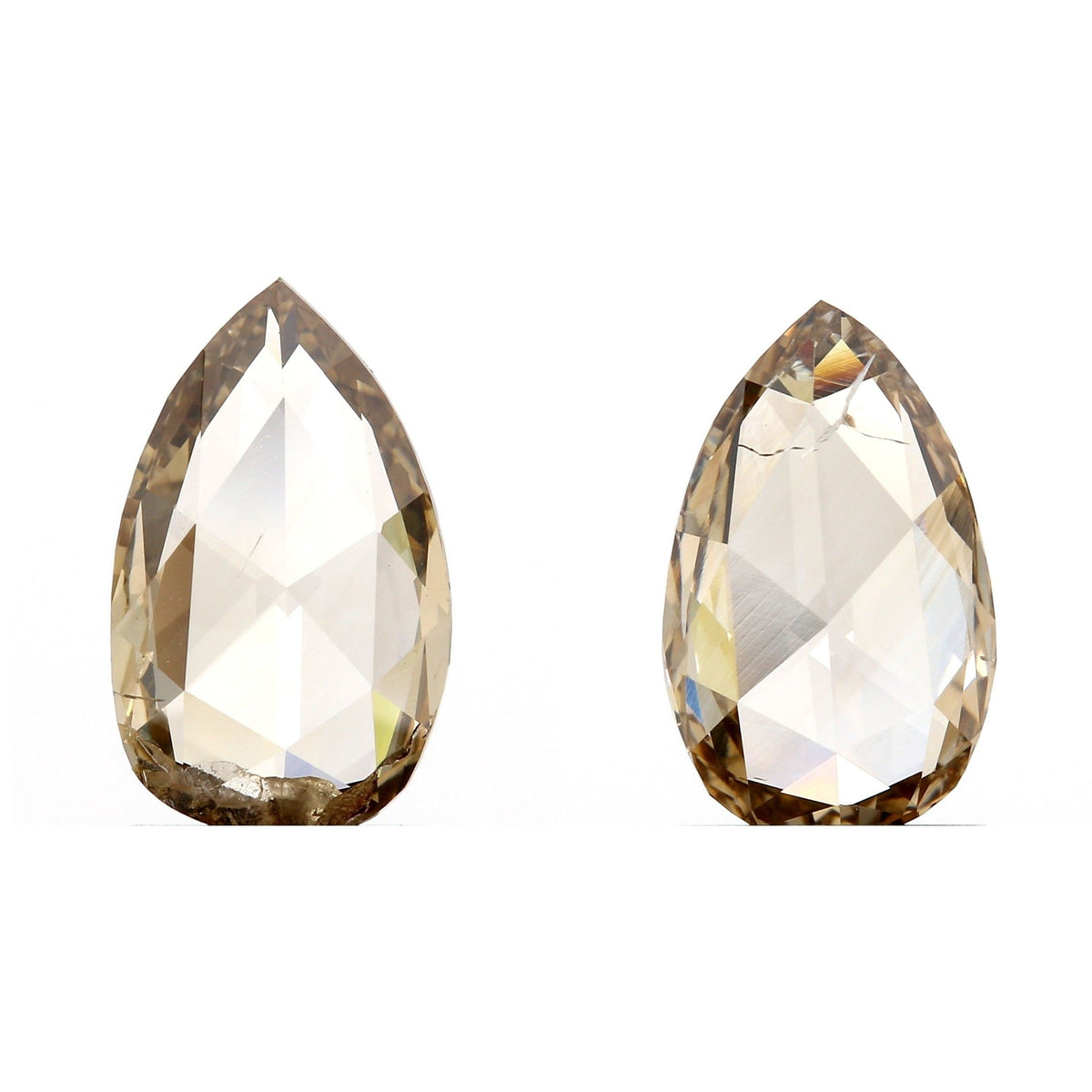 1.97cttw | Champagne SI Pear Shape Rose Cut Diamond Matched Pair-Modern Rustic Diamond