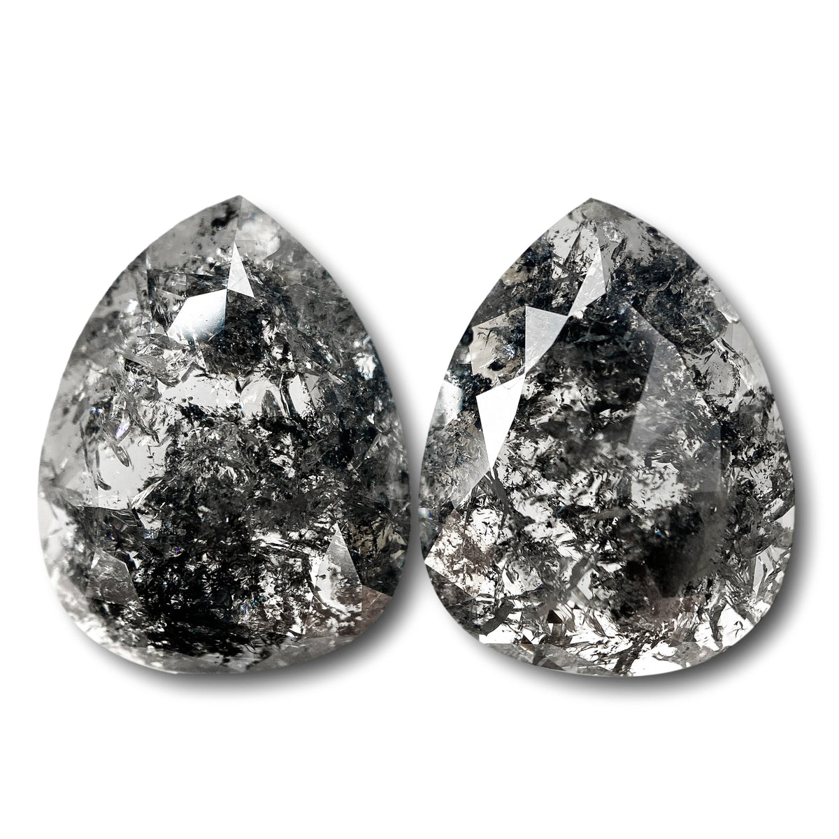 8.94cttw | Salt &amp; Pepper Pear Shape Rose Cut Diamond Matched Pair - Modern Rustic Diamond