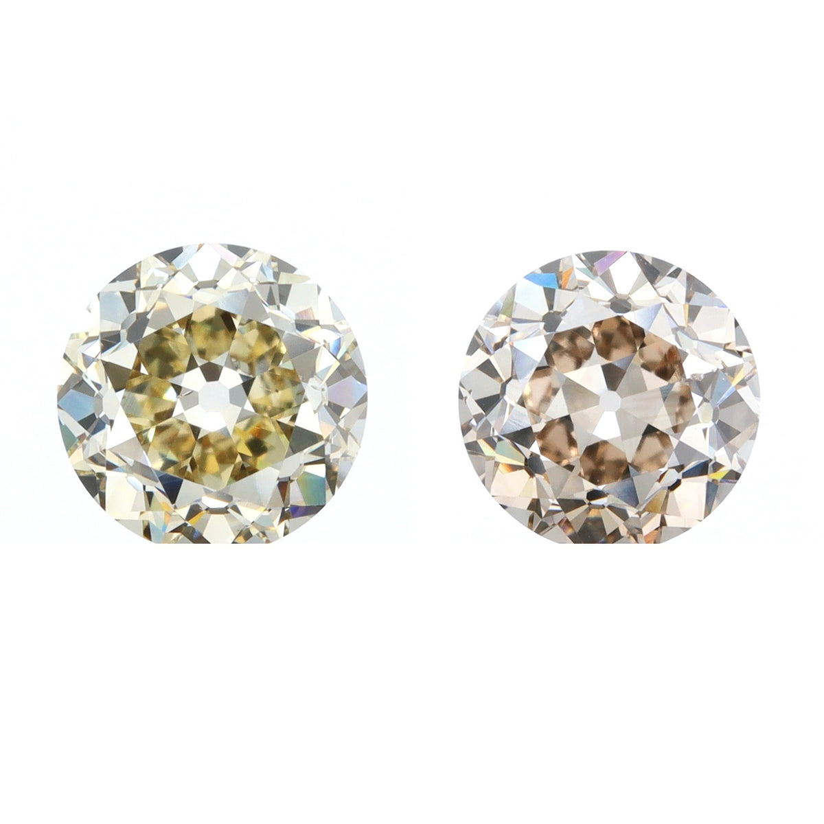 2.03cttw | Light Brown VS Round Shape Old European Cut Diamond Matched Pair - Modern Rustic Diamond