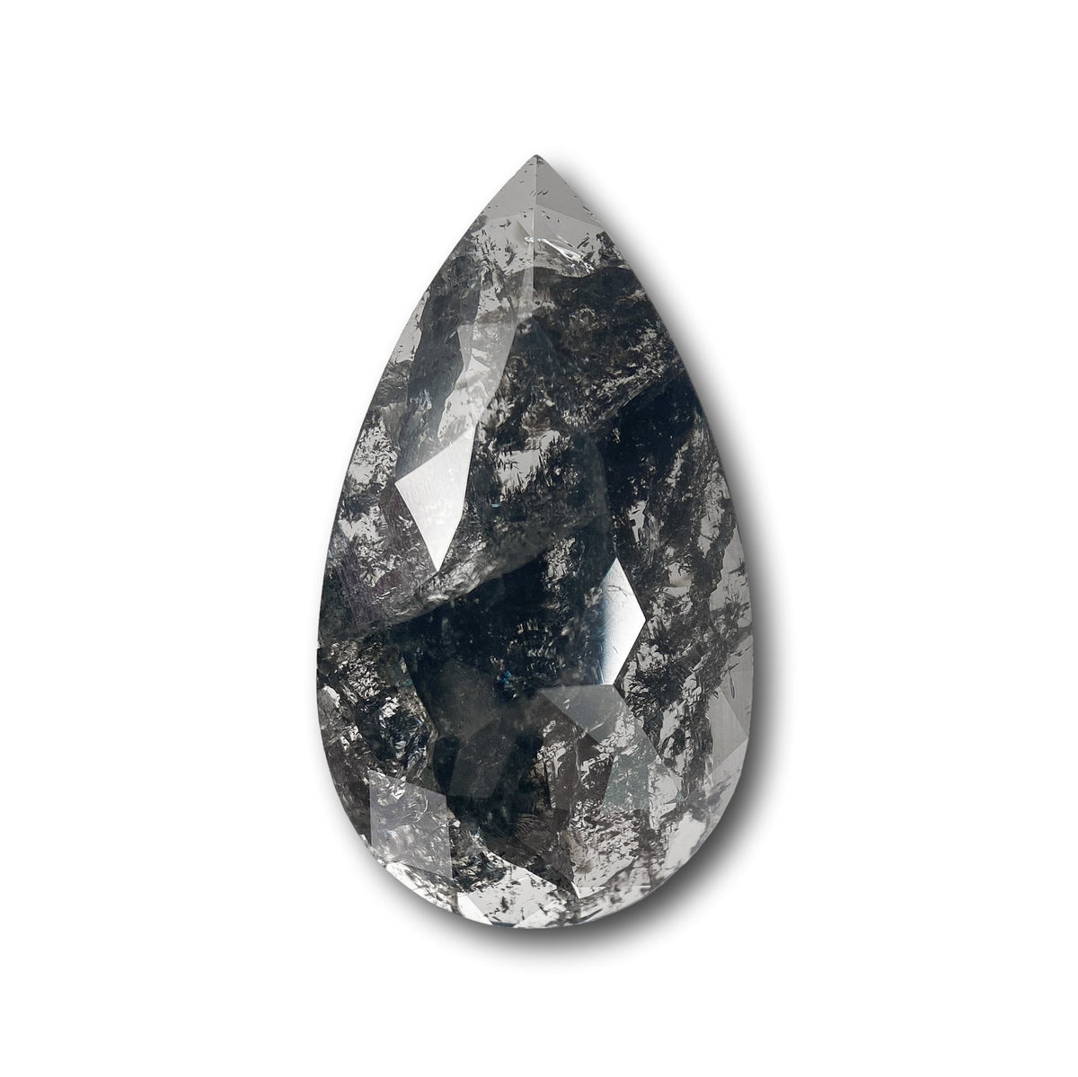 5.96ct | Salt &amp; Pepper Pear Shape Rose Cut Diamond - Modern Rustic Diamond