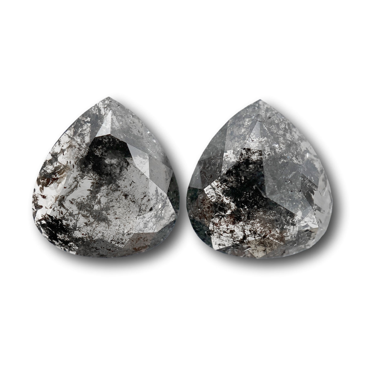 4.00cttw | Salt &amp; Pepper Pear Shape Rose Cut Diamond Matched Pair - Modern Rustic Diamond