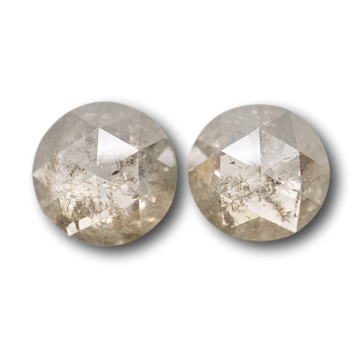 5.49cttw | Salt &amp; Pepper Round Shape Rose Cut Diamond Matched Pair - Modern Rustic Diamond