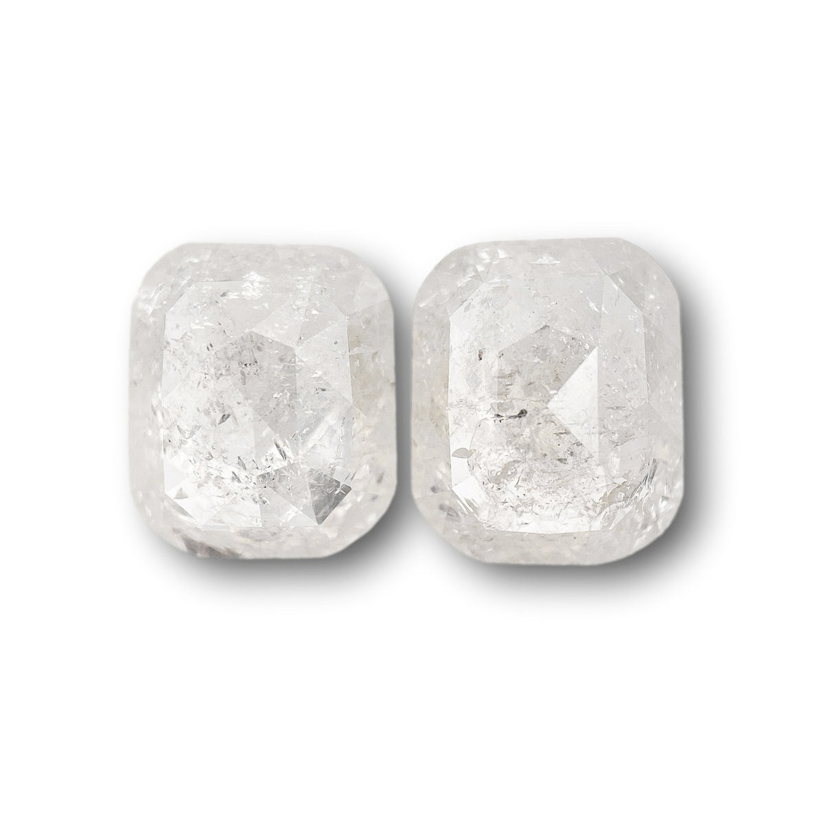 2.84cttw | Salt &amp; Pepper Cushion Shape Rose Cut Diamond Matched Pair - Modern Rustic Diamond