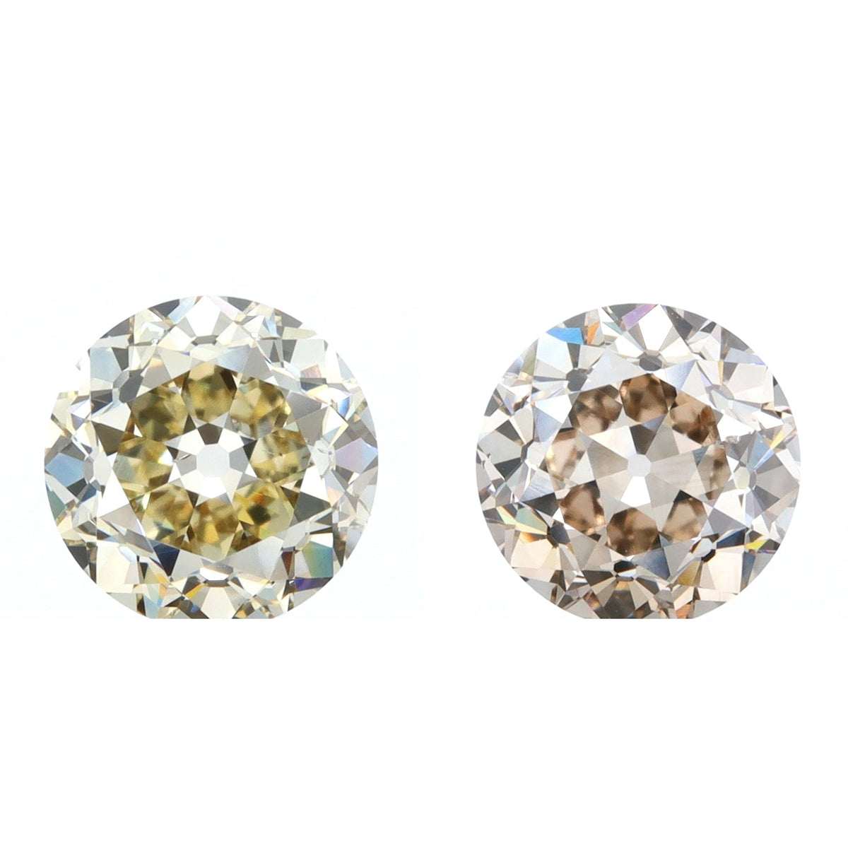 2.03cttw | Light Brown VS Round Shape Old European Cut Diamond Matched Pair-Modern Rustic Diamond