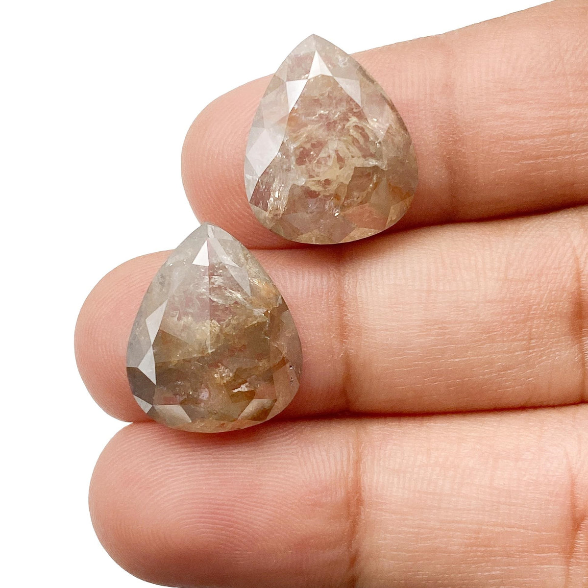 12.49cttw | Salt &amp; Pepper Pear Shape Rose Cut Diamond Matched Pair - Modern Rustic Diamond