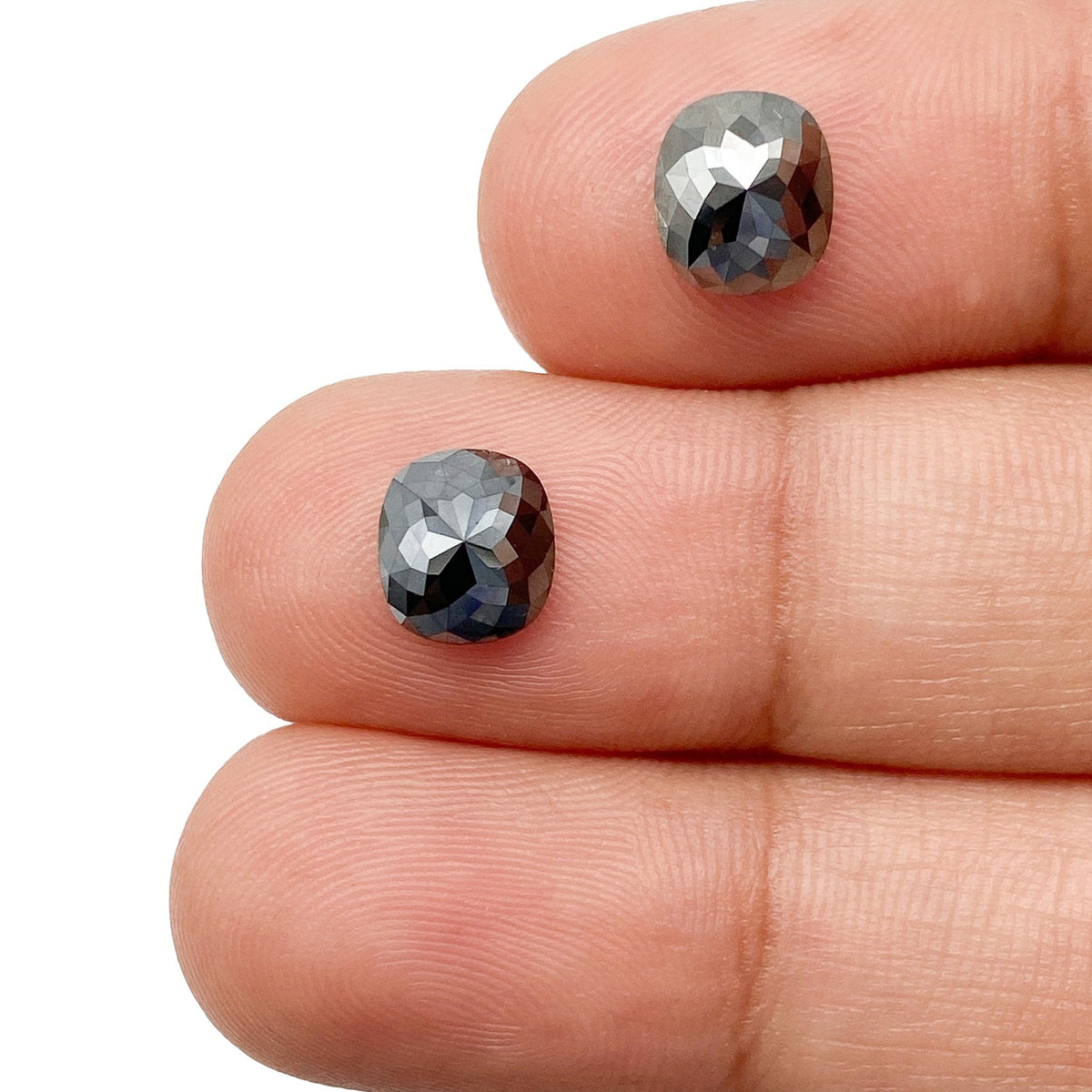 2.08cttw | Black Cushion Shape Rose Cut Diamond Matched Pair-Modern Rustic Diamond