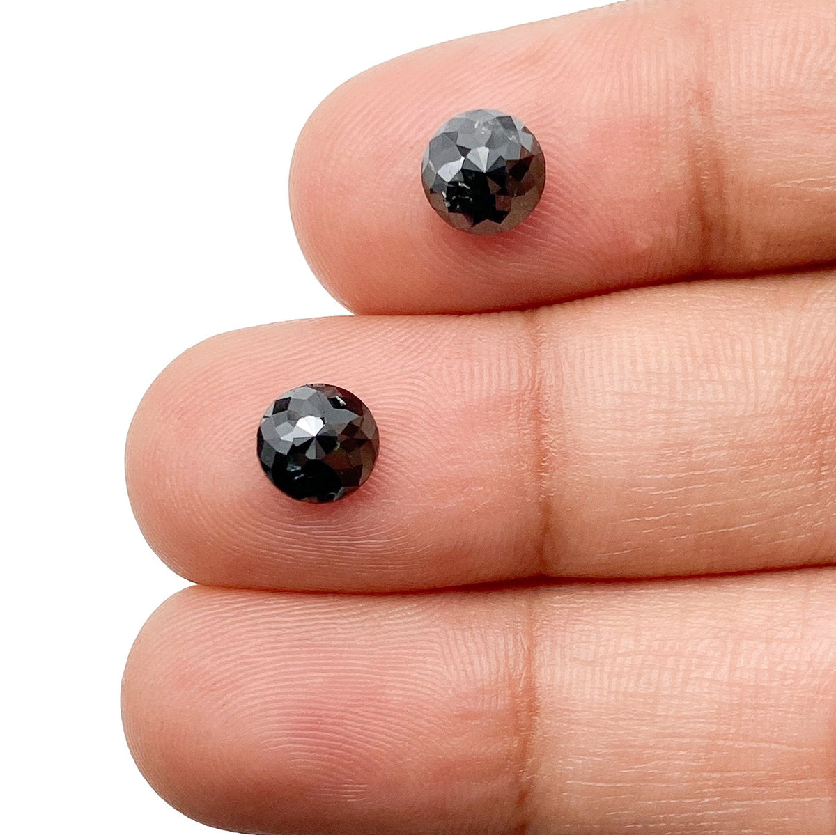 2.09cttw | Black Round Shape Rose Cut Diamond Matched Pair-Modern Rustic Diamond