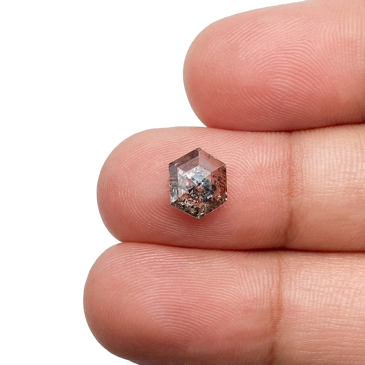 1.39ct | Salt &amp; Pepper Hexagon Shape Rose Cut Diamond - Modern Rustic Diamond