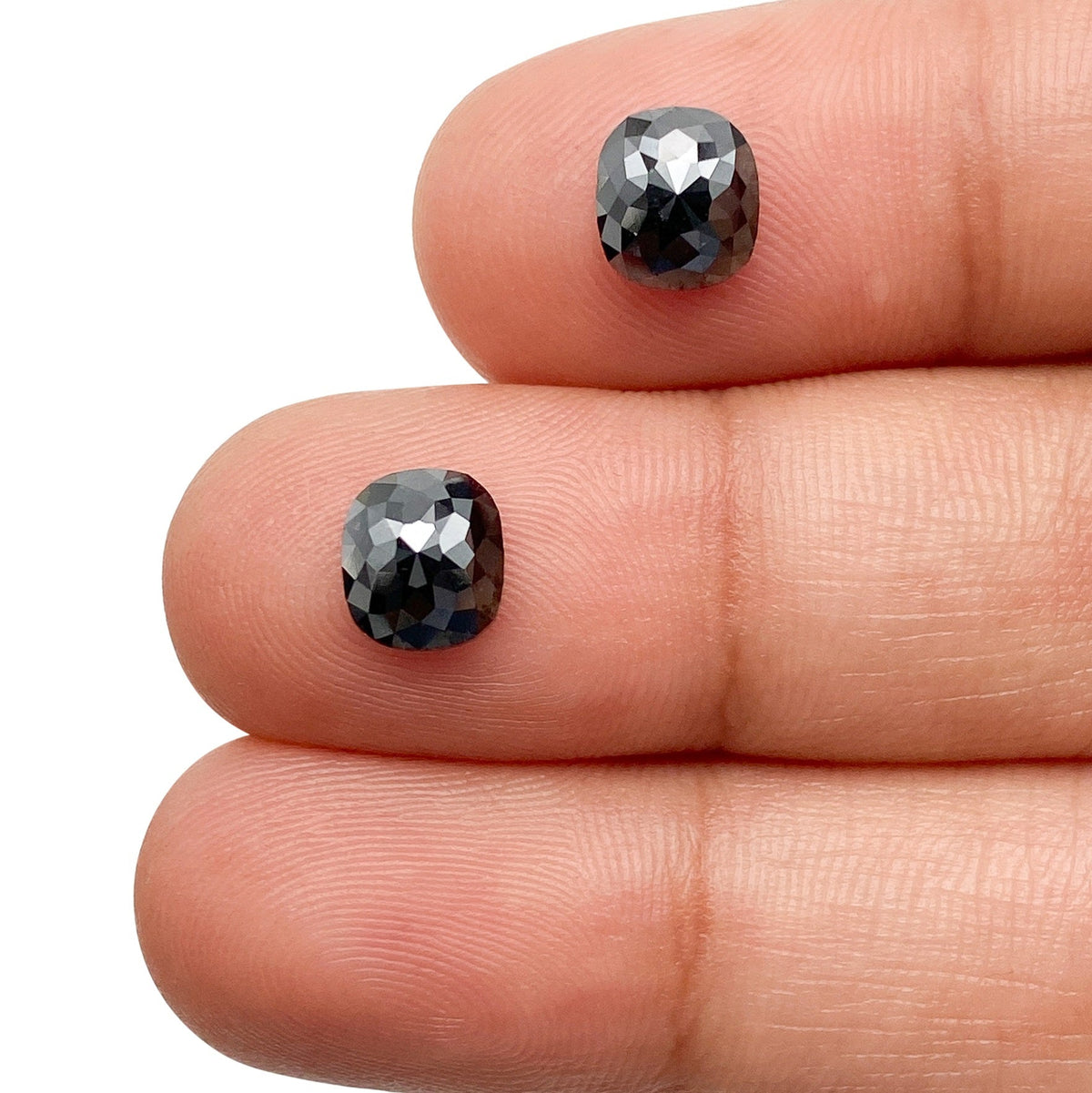 2.22cttw | Black Cushion Shape Rose Cut Diamond Matched Pair-Modern Rustic Diamond