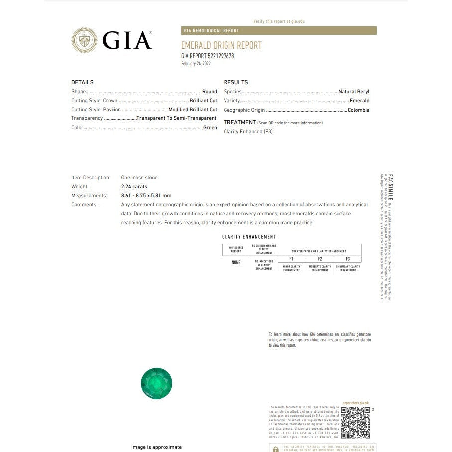 2.24ct | Brilliant Cut Round Shape Muzo Origin Emerald (GIA)-Modern Rustic Diamond