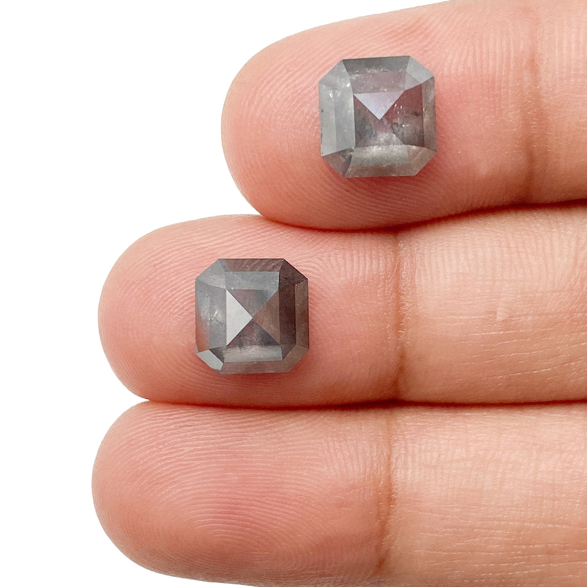 4.34cttw | Salt &amp; Pepper Asscher Shape Step Cut Diamond Matched Pair - Modern Rustic Diamond