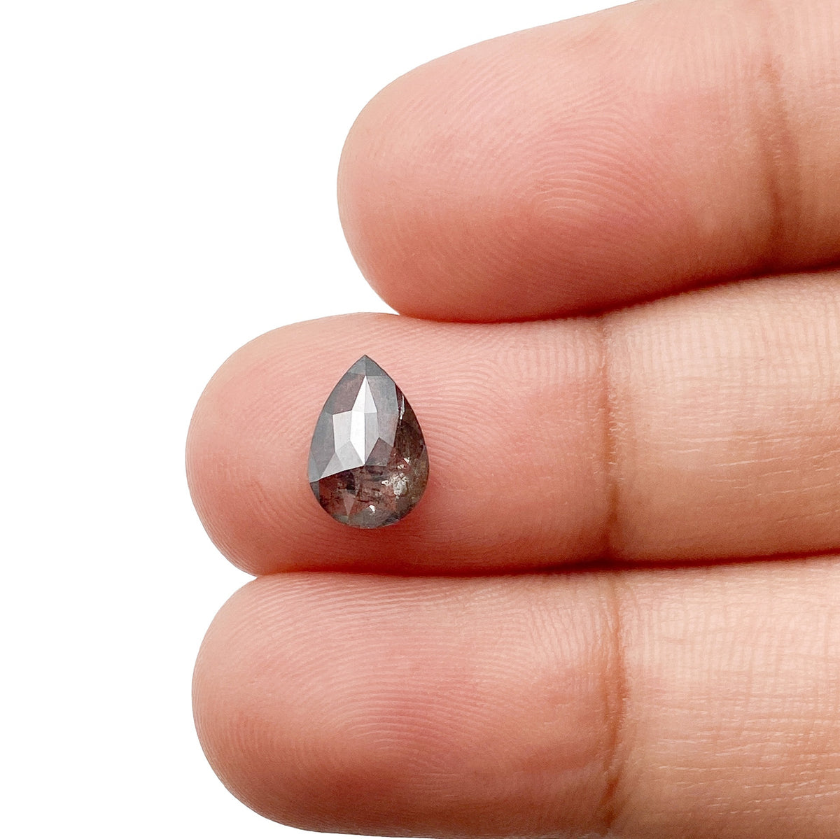 0.96ct | Salt &amp; Pepper Pear Shape Rose Cut Diamond - Modern Rustic Diamond