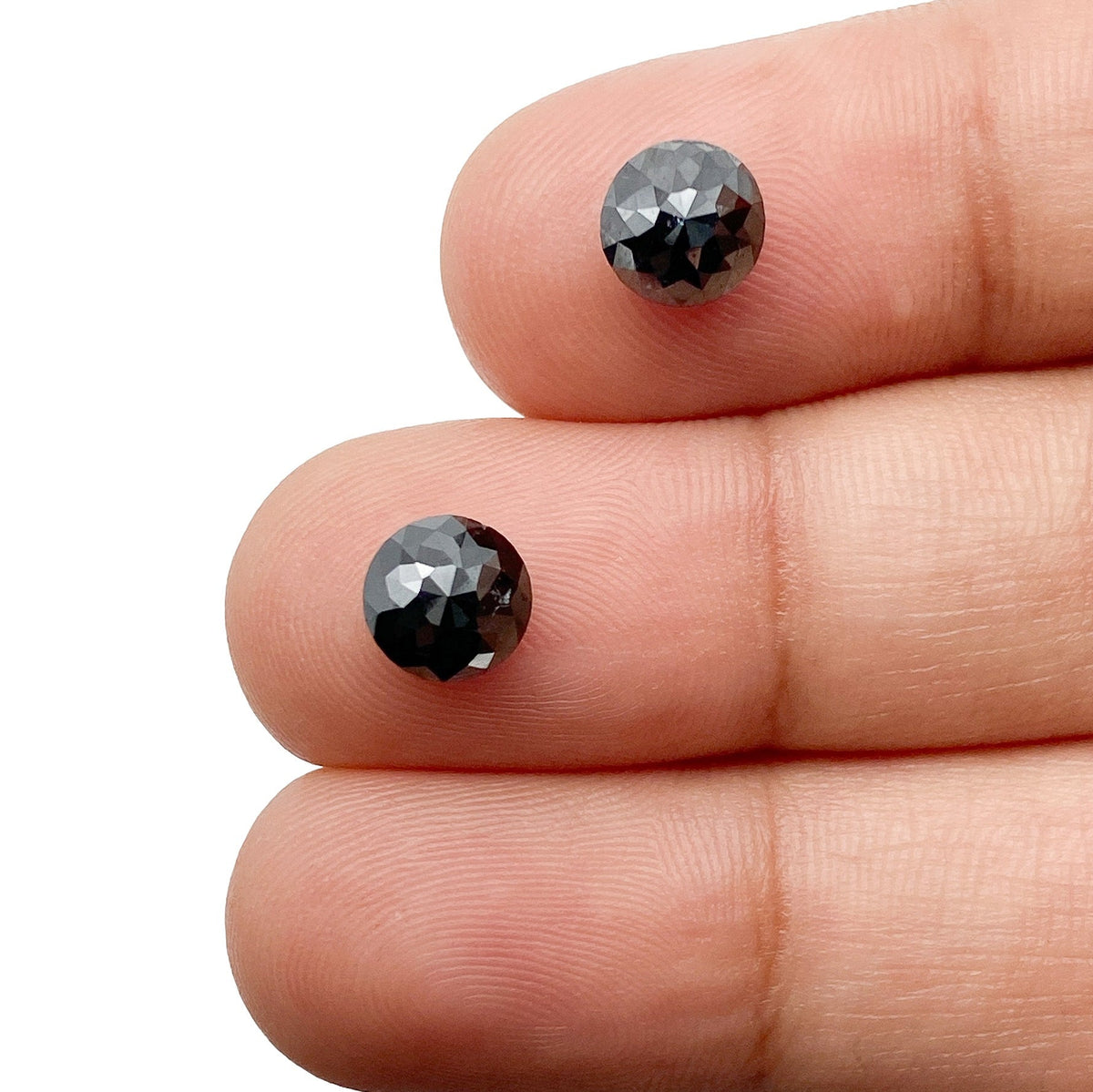 2.43cttw | Black Round Shape Rose Cut Diamond Matched Pair-Modern Rustic Diamond