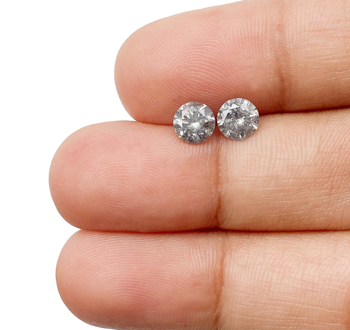 1.01cttw | Salt &amp; Pepper Round Shape Brilliant Cut Diamond Matched Pair - Modern Rustic Diamond