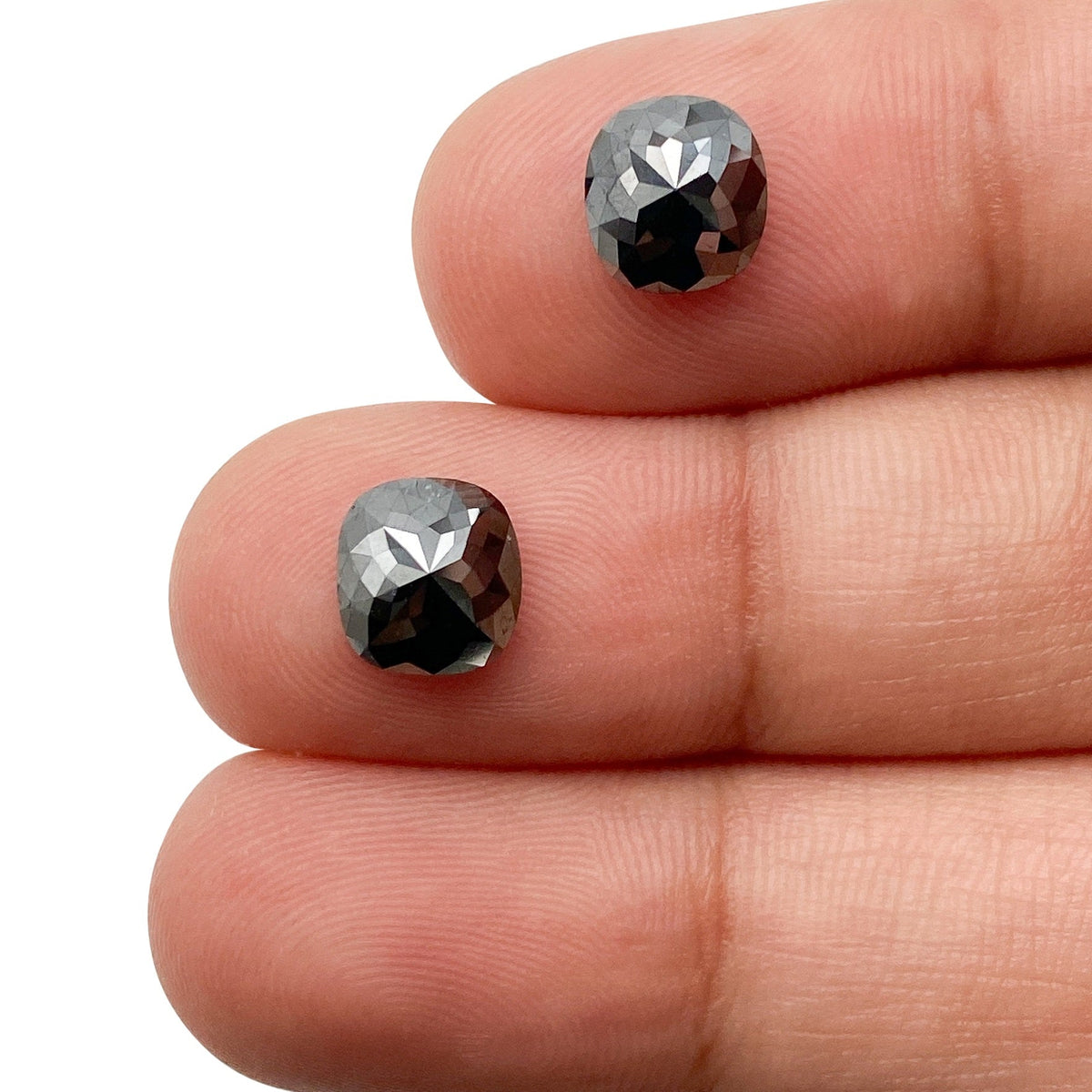 2.49cttw | Black Cushion Shape Rose Cut Diamond Matched Pair-Modern Rustic Diamond