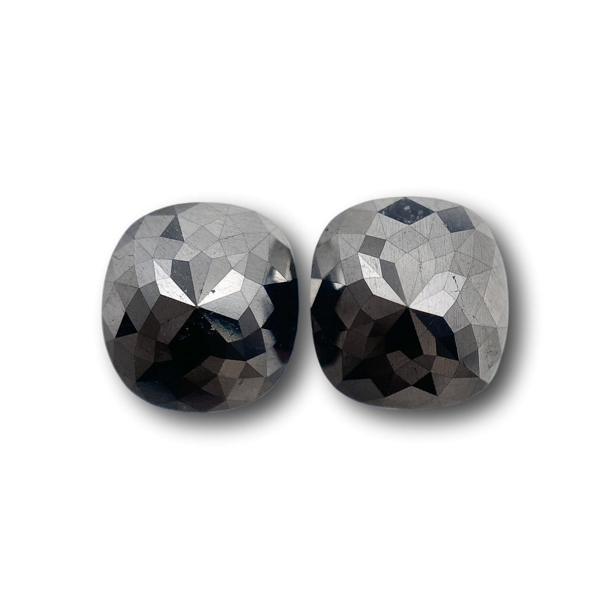 2.49cttw | Black Cushion Shape Rose Cut Diamond Matched Pair-Modern Rustic Diamond