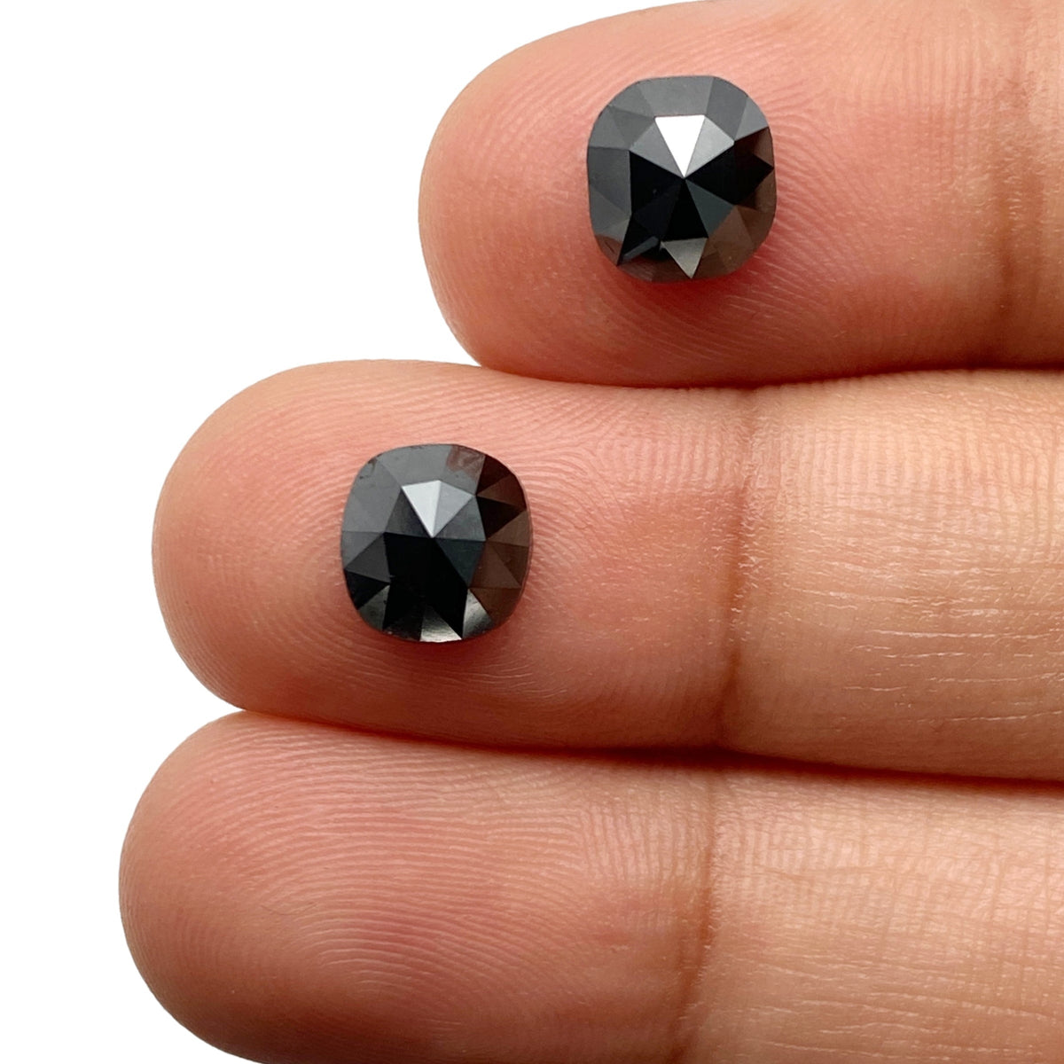 2.56cttw | Black Cushion Shape Rose Cut Diamond Matched Pair-Modern Rustic Diamond