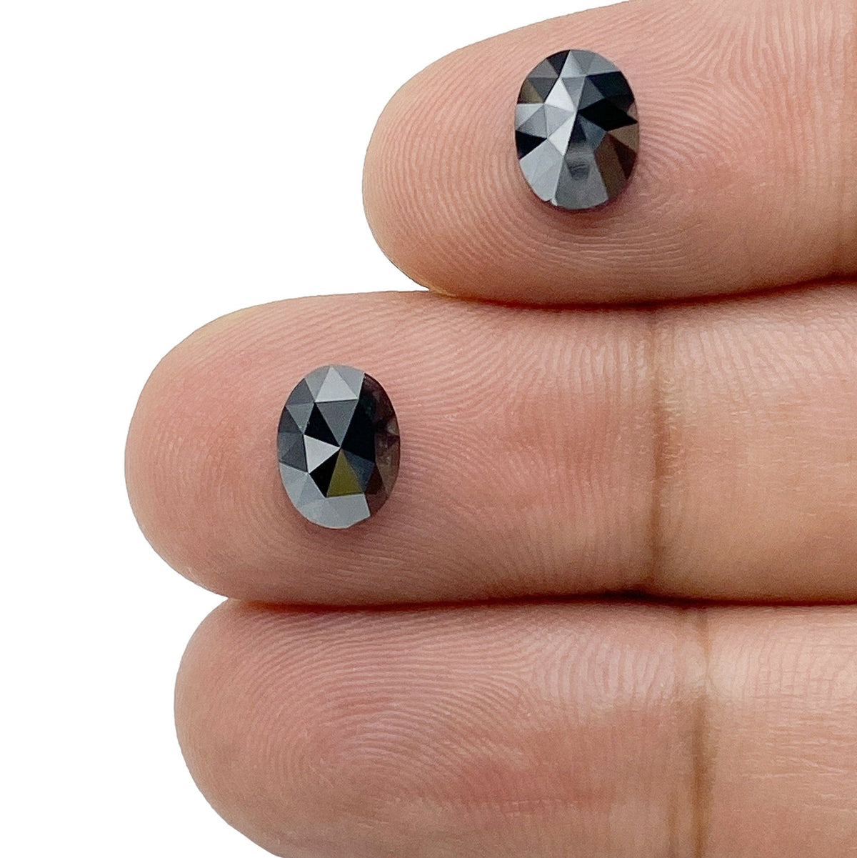 2.71cttw | Black Oval Shape Rose Cut Diamond Matched Pair-Modern Rustic Diamond