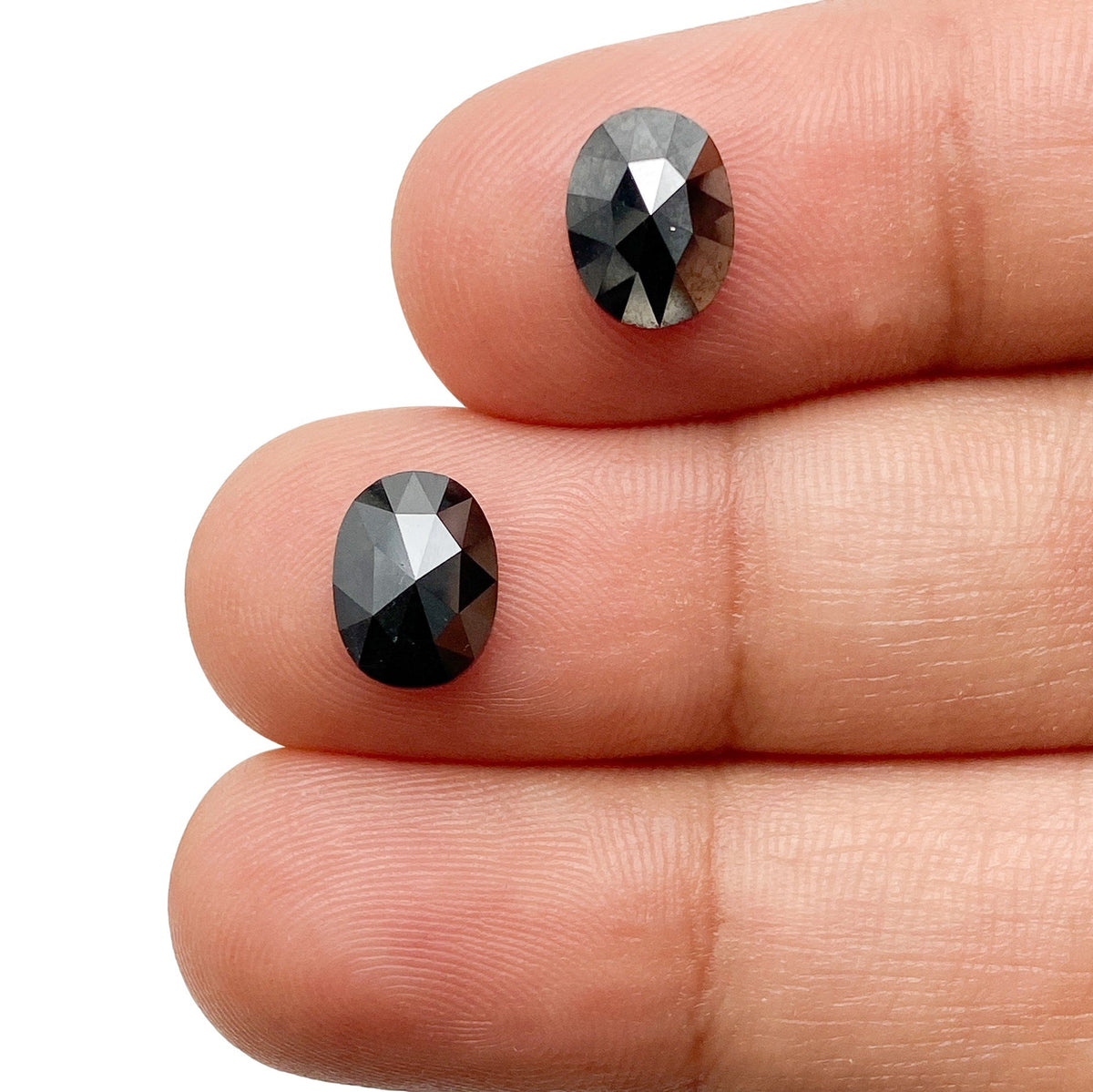 2.74cttw | Black Oval Shape Rose Cut Diamond Matched Pair-Modern Rustic Diamond