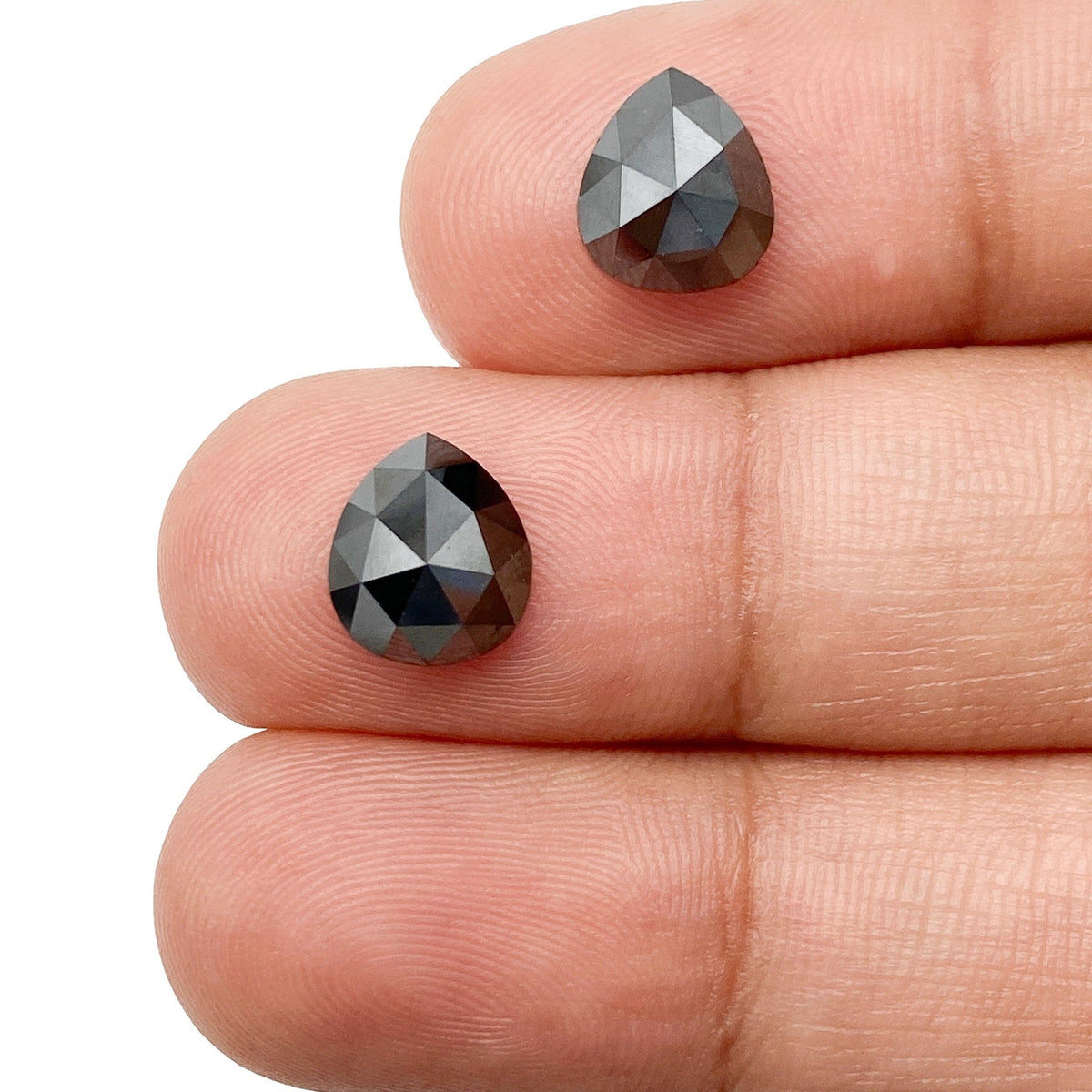 2.74cttw | Black Pear Shape Rose Cut Diamond Matched Pair-Modern Rustic Diamond