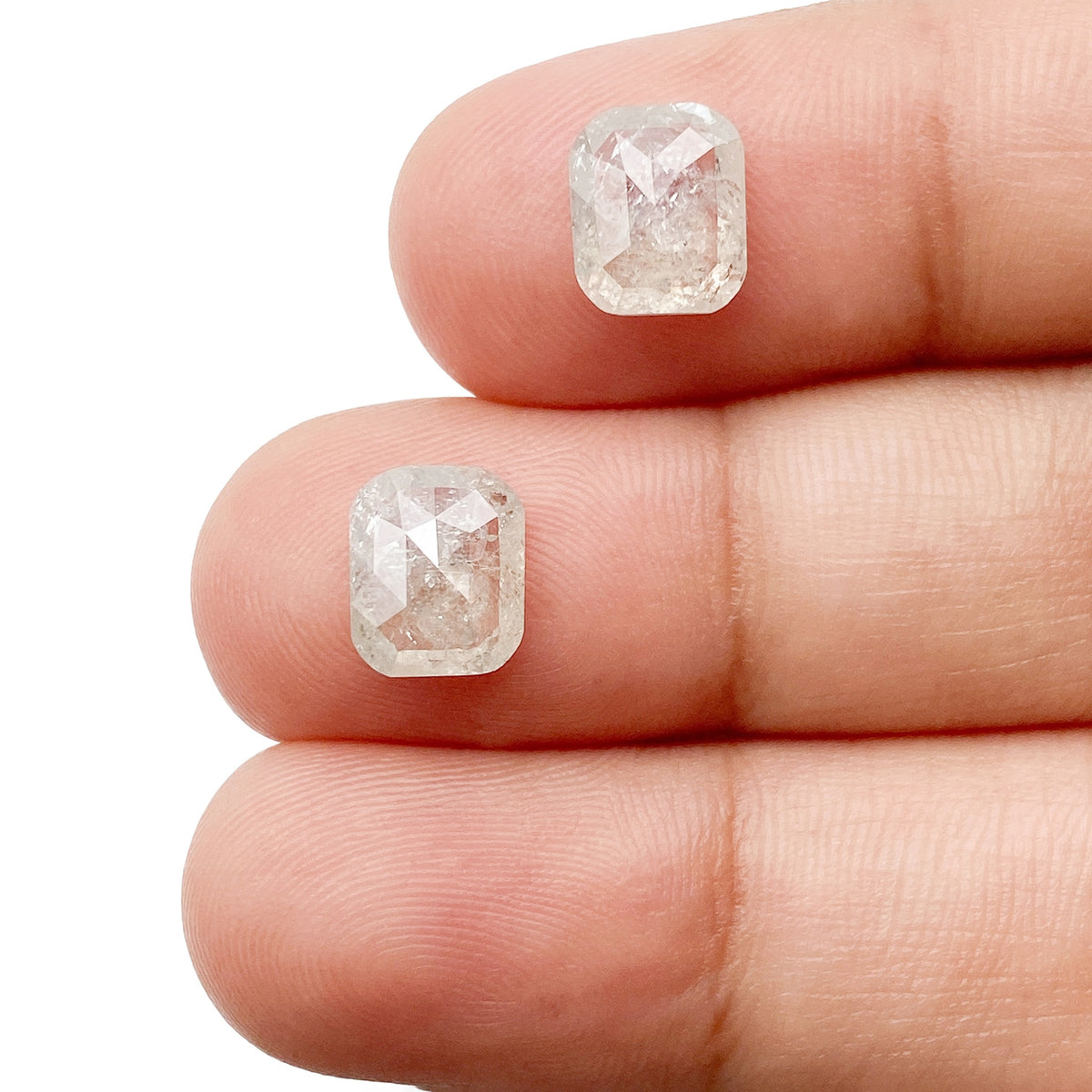 2.84cttw | Salt &amp; Pepper Cushion Shape Rose Cut Diamond Matched Pair - Modern Rustic Diamond