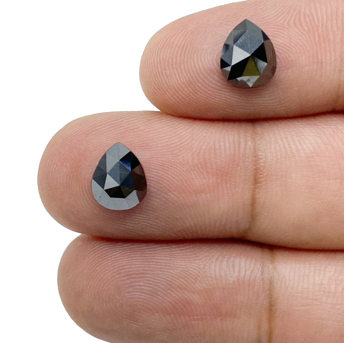 2.93cttw | Black Pear Shape Rose Cut Diamond Matched Pair-Modern Rustic Diamond