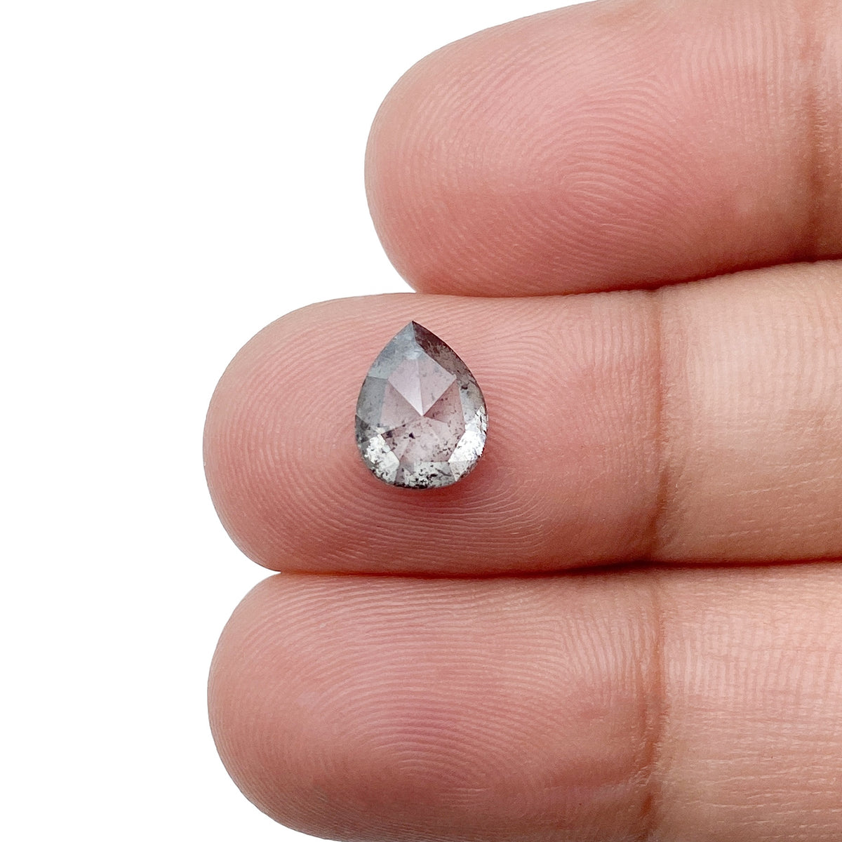 1.36ct | Salt &amp; Pepper Pear Shape Rose Cut Diamond - Modern Rustic Diamond