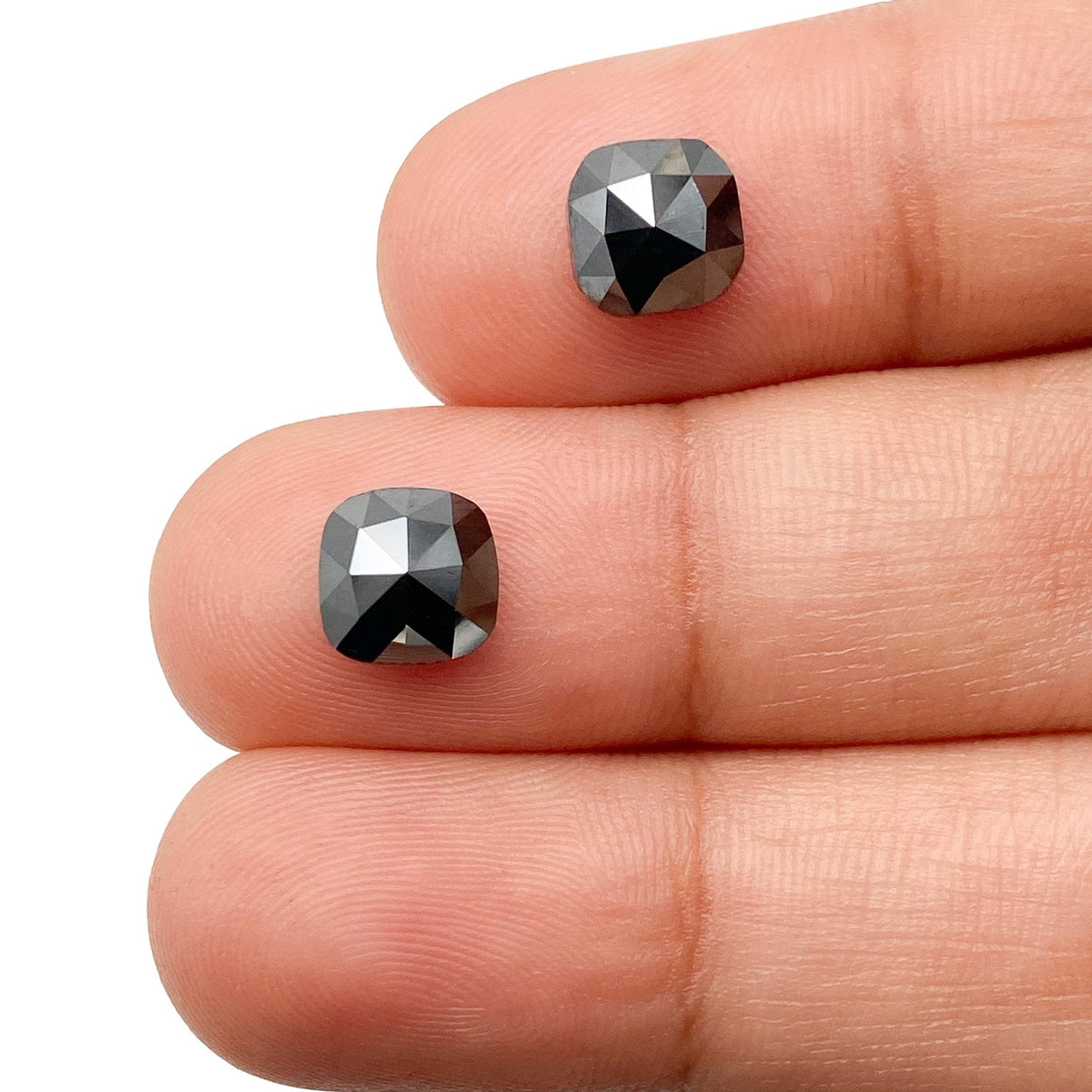 2.96cttw | Black Cushion Shape Rose Cut Diamond Matched Pair-Modern Rustic Diamond