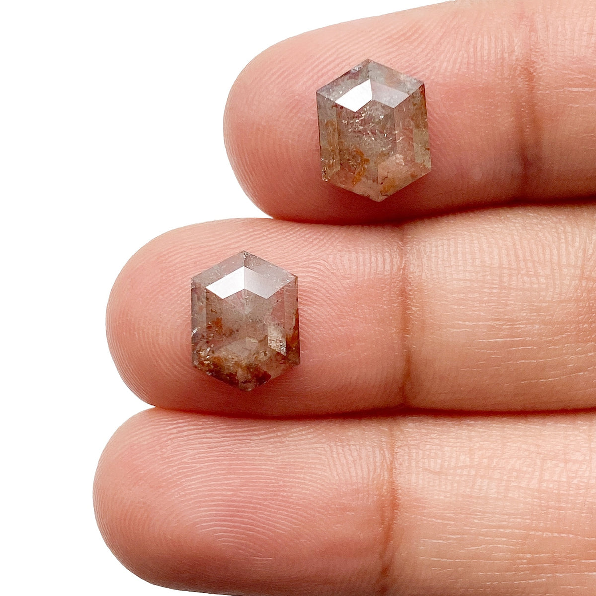 2.69cttw | Salt &amp; Pepper Hexagon Shape Rose Cut Diamond Matched Pair - Modern Rustic Diamond