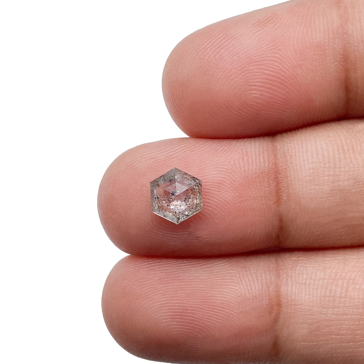 0.82ct | Salt &amp; Pepper Hexagon Shape Rose Cut Diamond - Modern Rustic Diamond