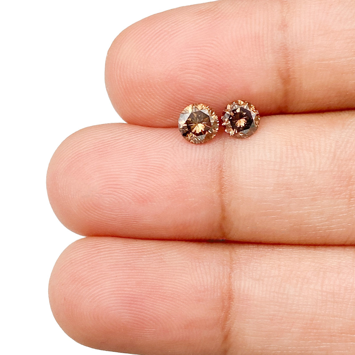 0.75cttw | Cognac VS Round Shape Brilliant Cut Diamond Matched Pair - Modern Rustic Diamond