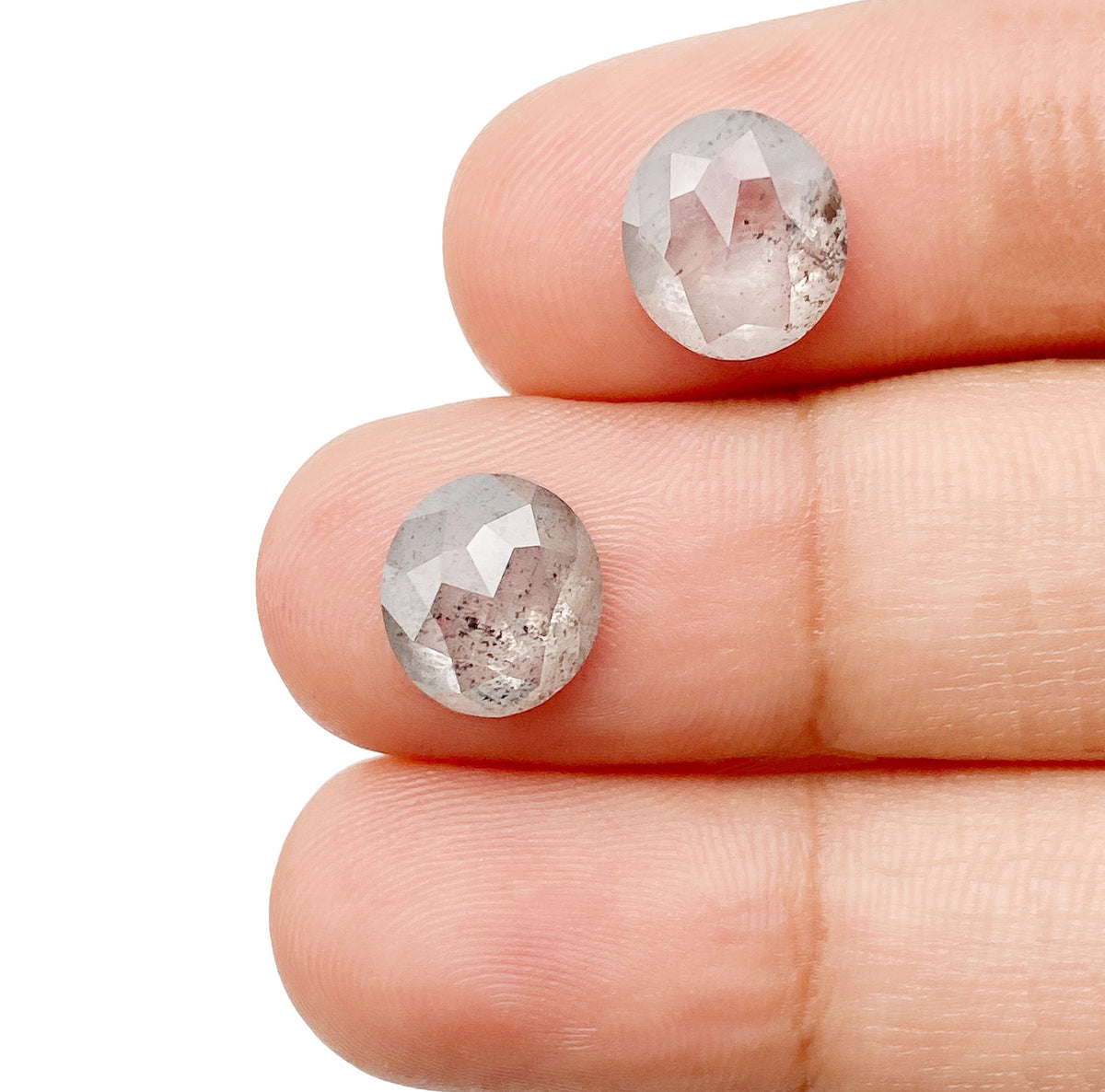 4.85cttw | Salt &amp; Pepper Oval Shape Rose Cut Diamond Matched Pair - Modern Rustic Diamond