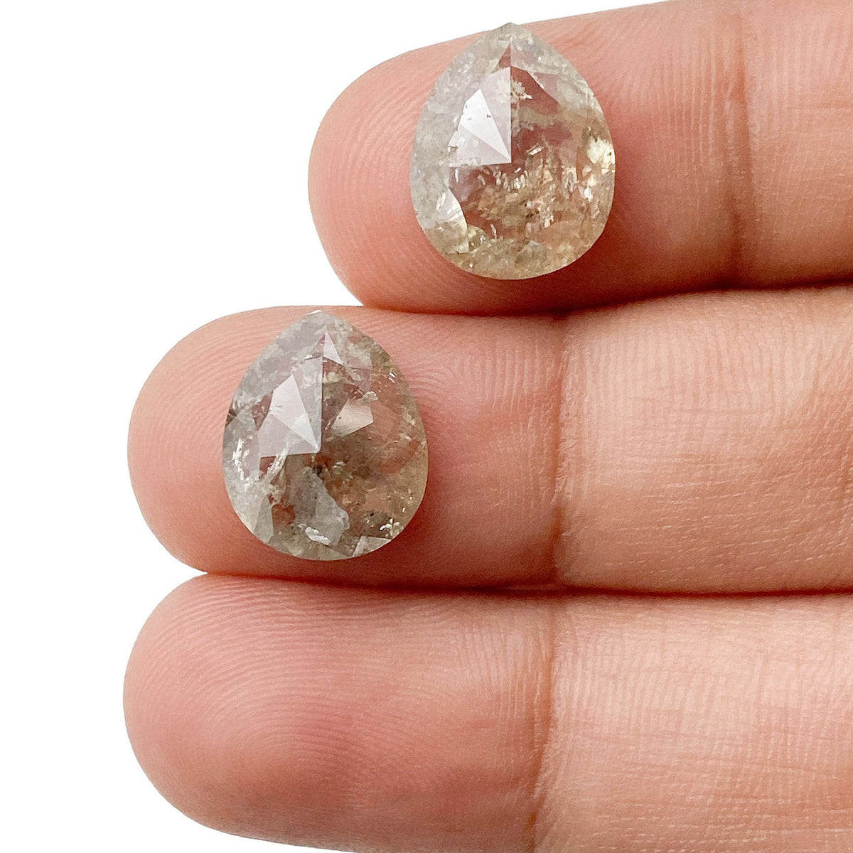 6.79cttw | Salt &amp; Pepper Pear Shape Rose Cut Diamond Matched Pair - Modern Rustic Diamond